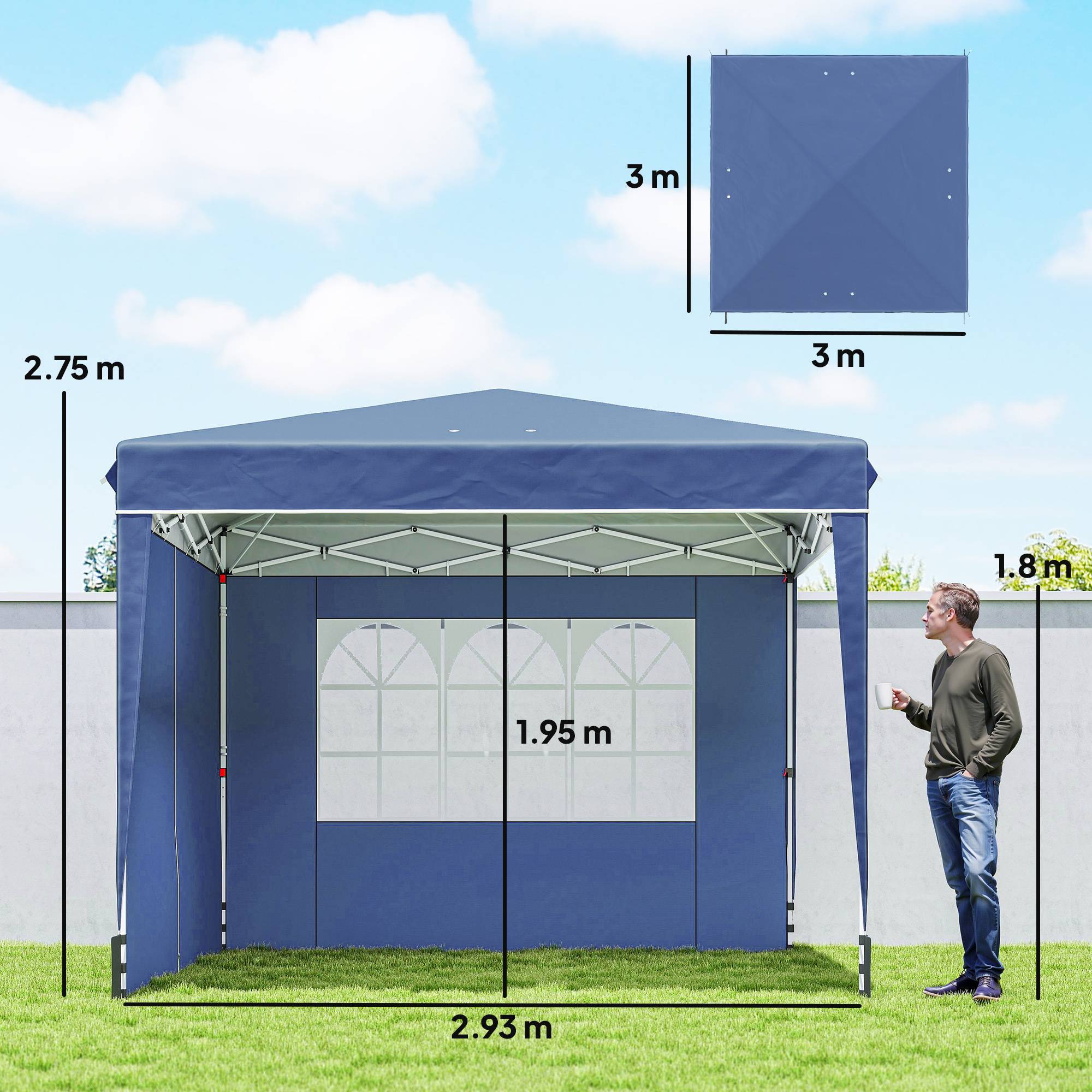 ComfortXL - Tonnelle Pliante Métal Oxford Réceptions Extérieures Parois Latérales 3x3m Bleu - ComfortXL Outdoor Living - Image 5