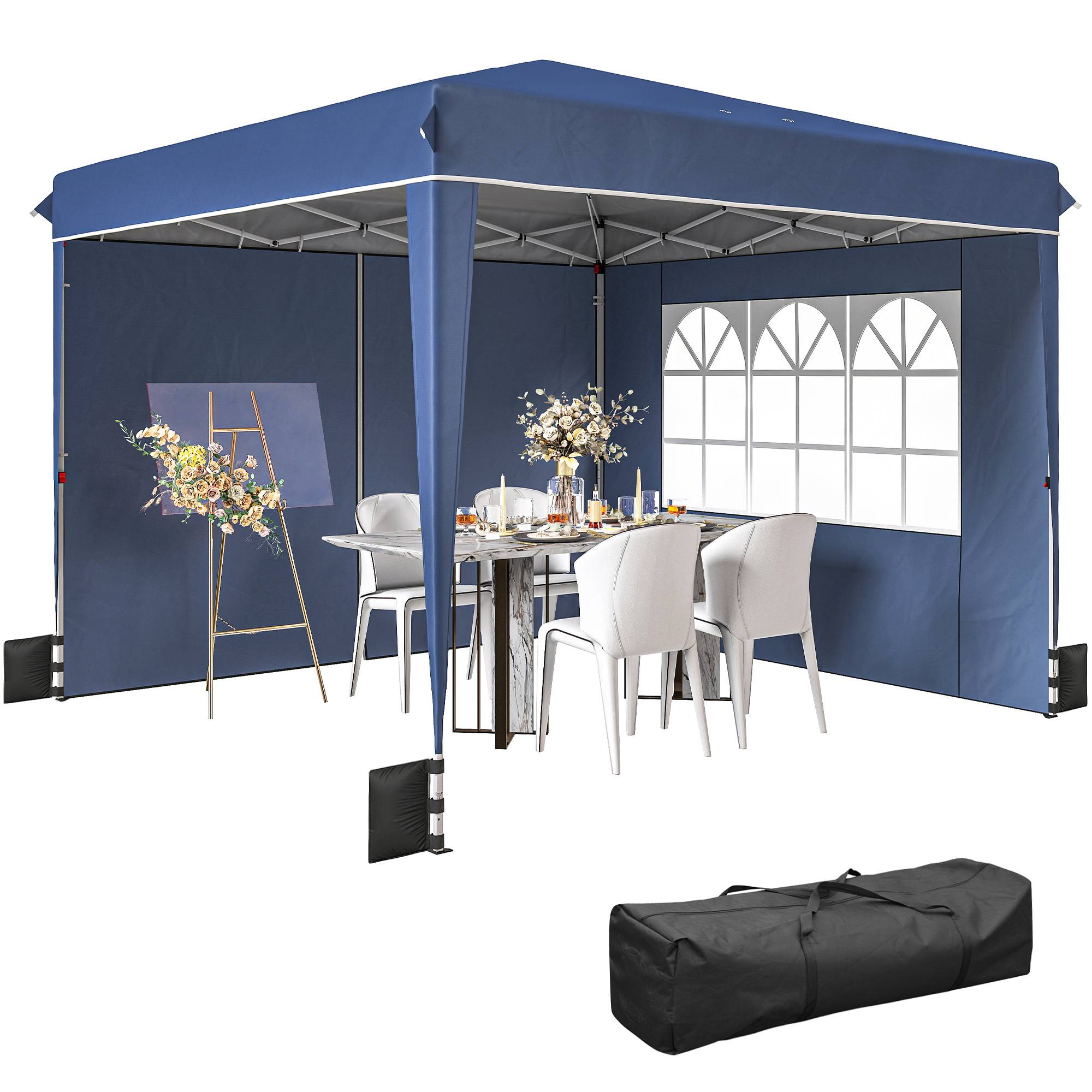 ComfortXL - Tonnelle Pliante Métal Oxford Réceptions Extérieures Parois Latérales 3x3m Bleu - ComfortXL Outdoor Living - Image 2