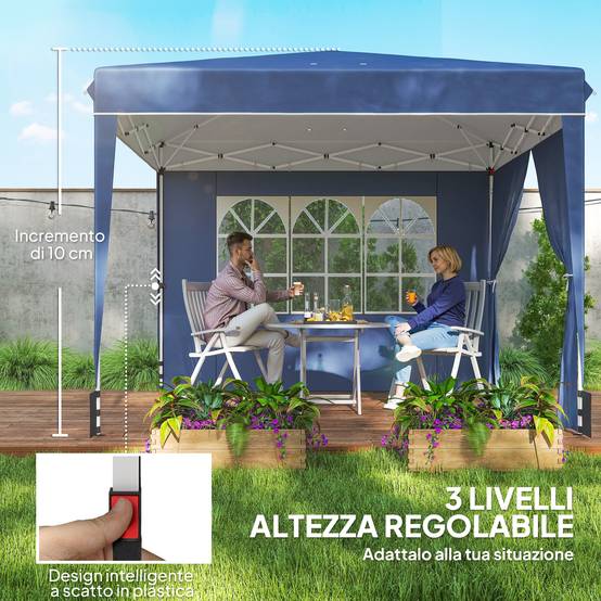 ComfortXL - Tonnelle Pliante Métal Oxford Réceptions Extérieures Parois Latérales 3x3m Bleu - ComfortXL Outdoor Living - Image 10
