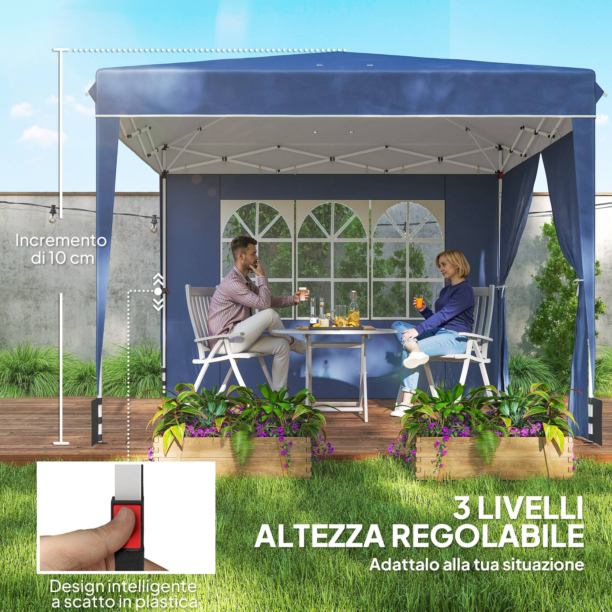 ComfortXL - Tonnelle Pliante Métal Oxford Réceptions Extérieures Parois Latérales 3x3m Bleu - ComfortXL Outdoor Living - Image 10