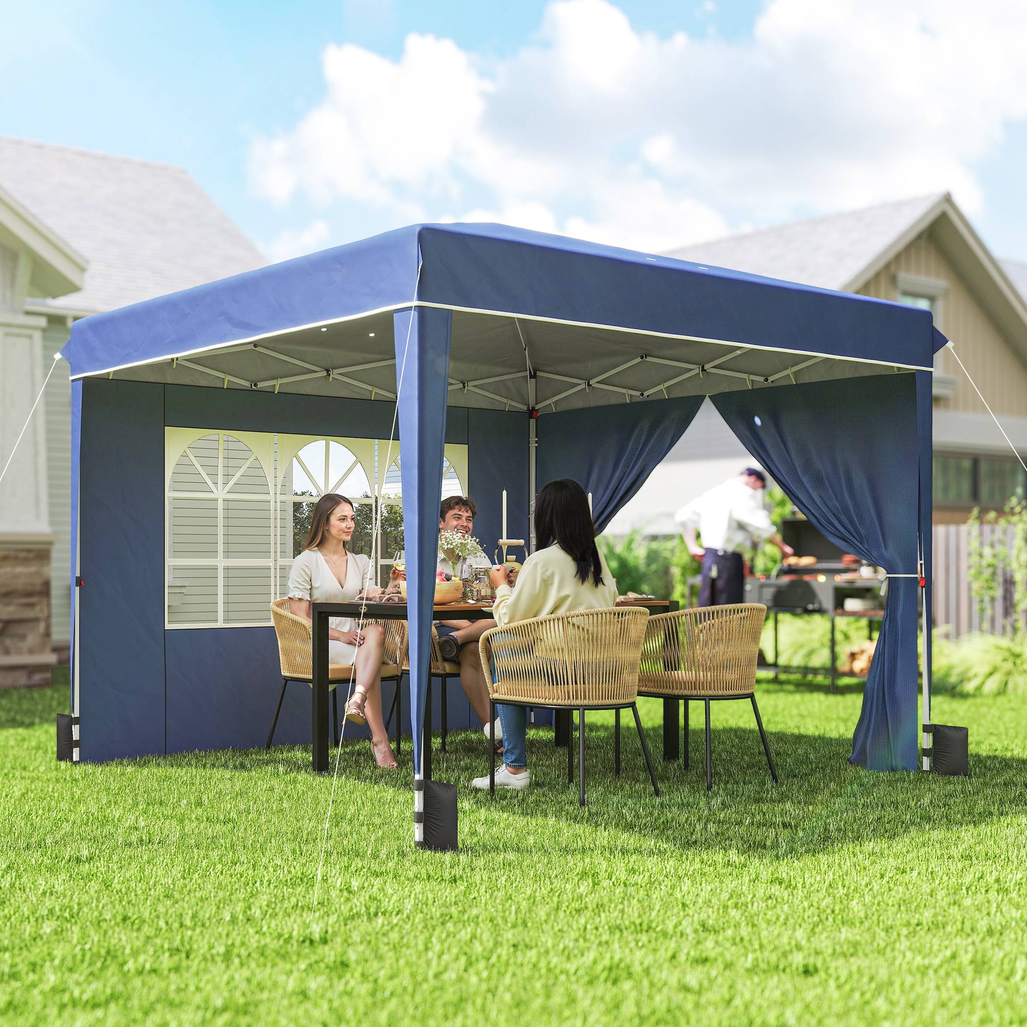 ComfortXL - Tonnelle Pliante Métal Oxford Réceptions Extérieures Parois Latérales 3x3m Bleu - ComfortXL Outdoor Living - Image 3