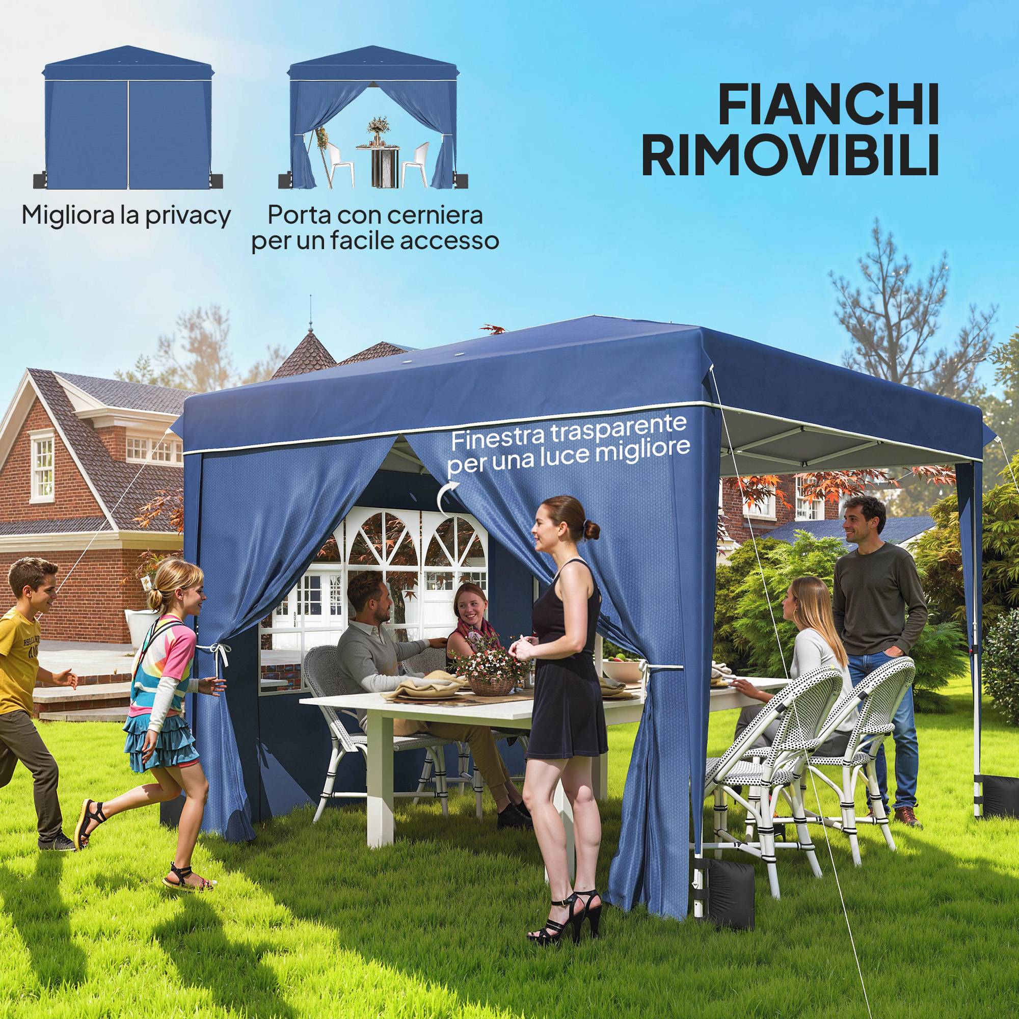 ComfortXL - Tonnelle Pliante Métal Oxford Réceptions Extérieures Parois Latérales 3x3m Bleu - ComfortXL Outdoor Living - Image 7