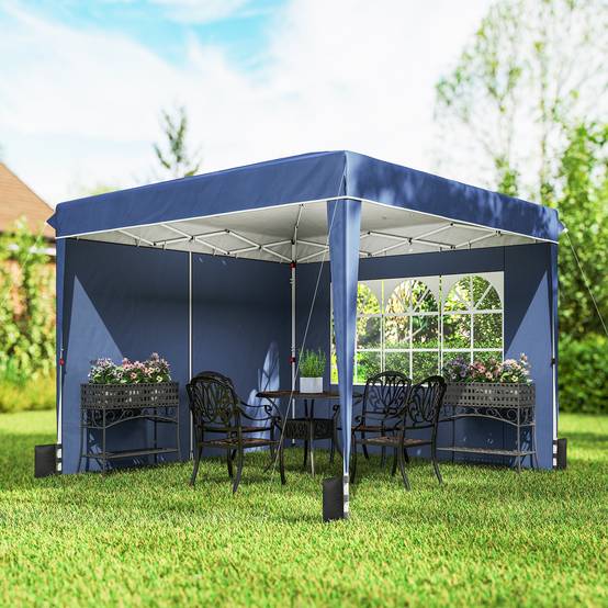 ComfortXL - Tonnelle Pliante Métal Oxford Réceptions Extérieures Parois Latérales 3x3m Bleu - ComfortXL Outdoor Living - Image 4