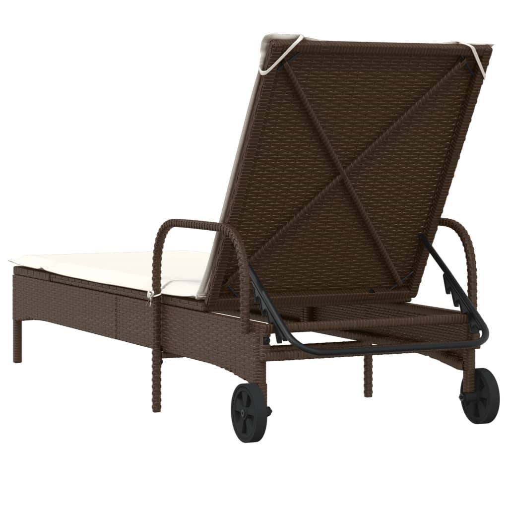 Vidaxl - Chaise longue avec roues et coussin marron résine tressée vidaXL 368309 - Image 7