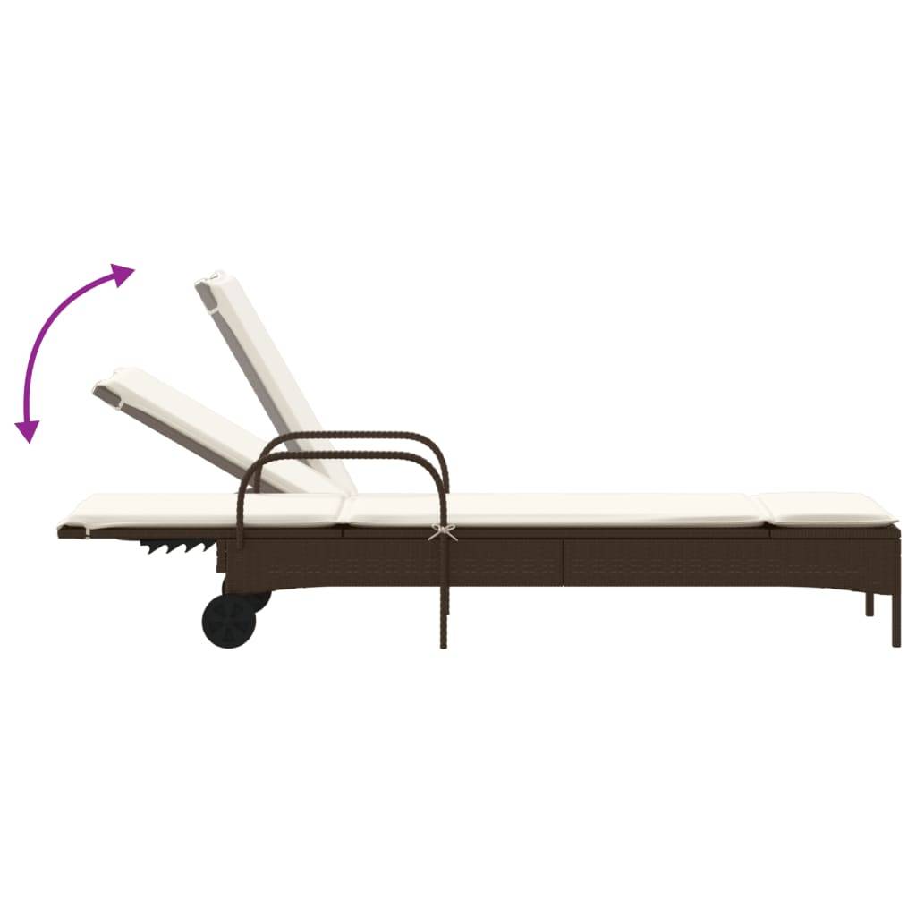 Vidaxl - Chaise longue avec roues et coussin marron résine tressée vidaXL 368309 - Image 8