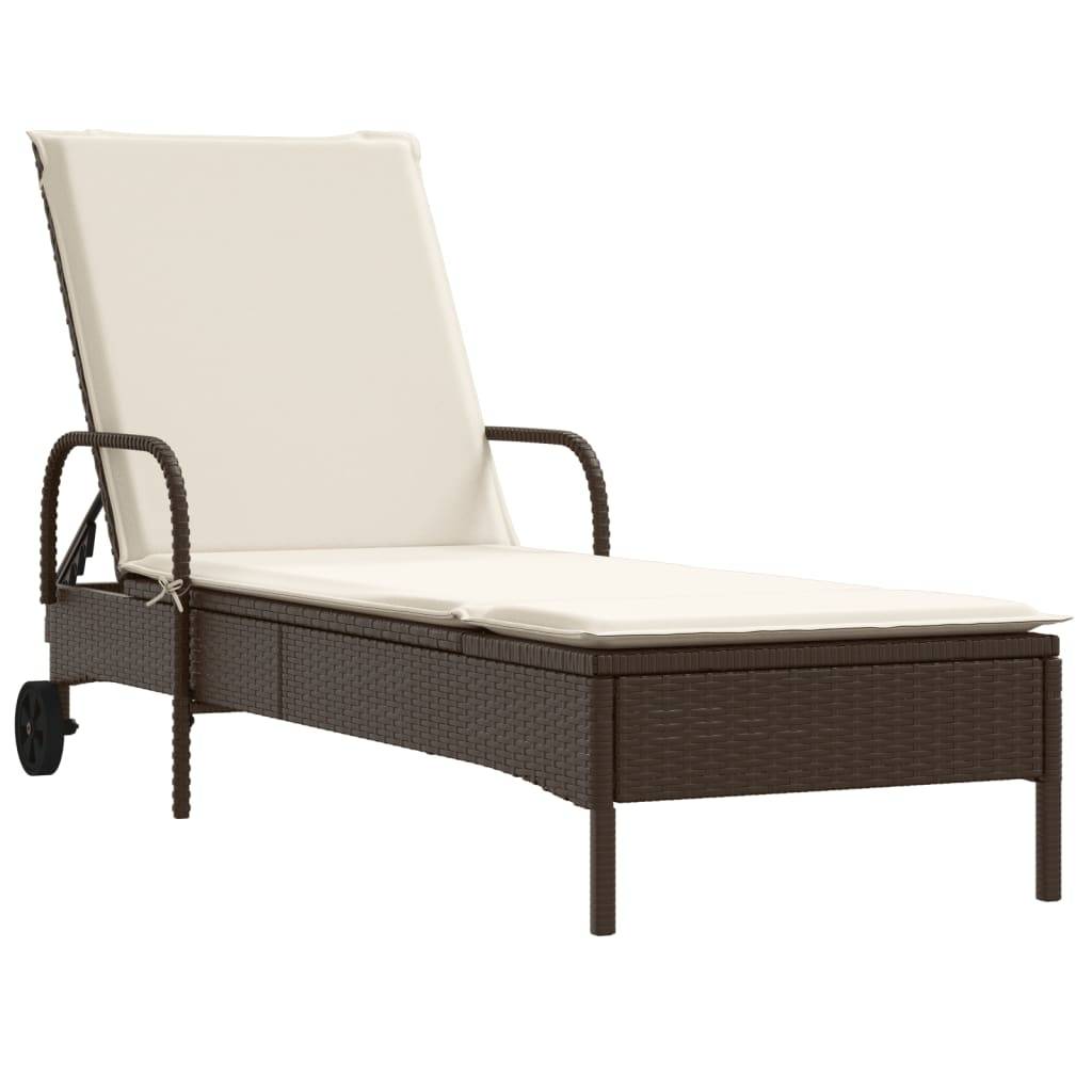 Vidaxl - Chaise longue avec roues et coussin marron résine tressée vidaXL 368309 - Image 2