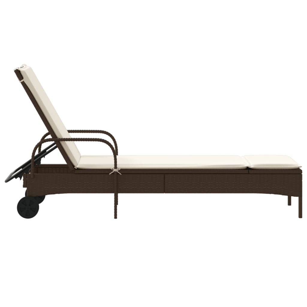 Vidaxl - Chaise longue avec roues et coussin marron résine tressée vidaXL 368309 - Image 6