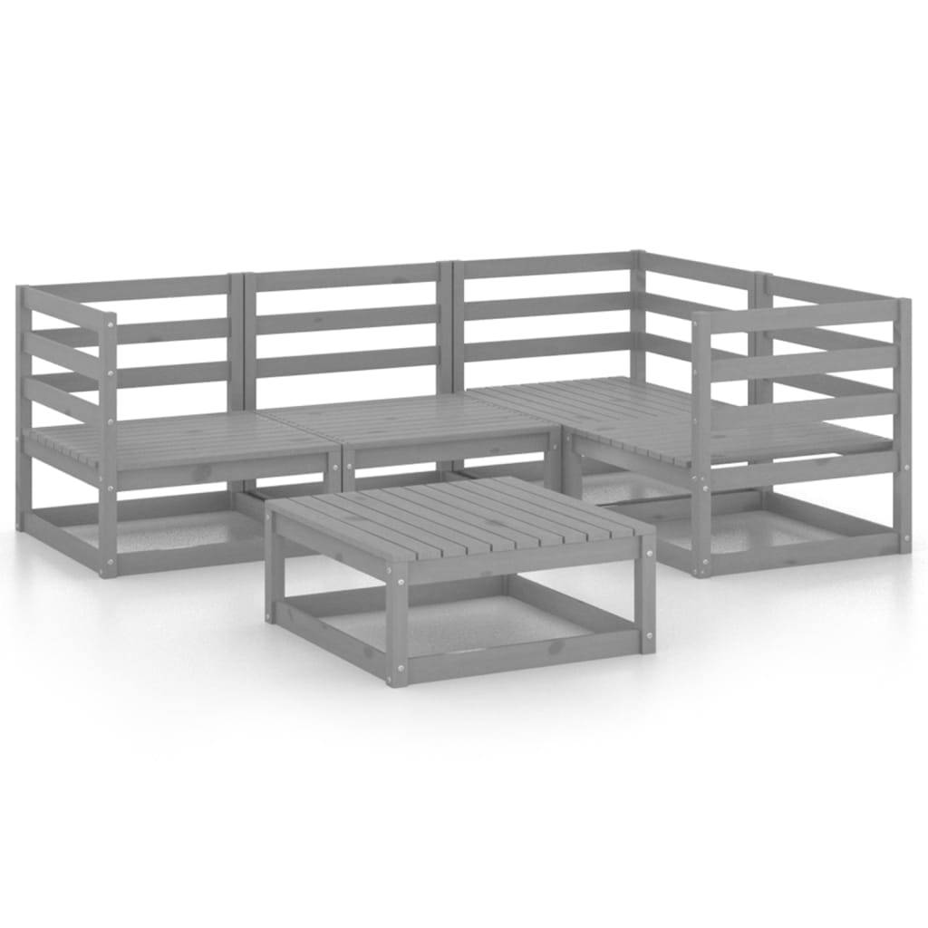Helloshop26 - Salon de jardin meuble d'extérieur ensemble de mobilier 5 pièces gris bois de pin massif - Imagen 1