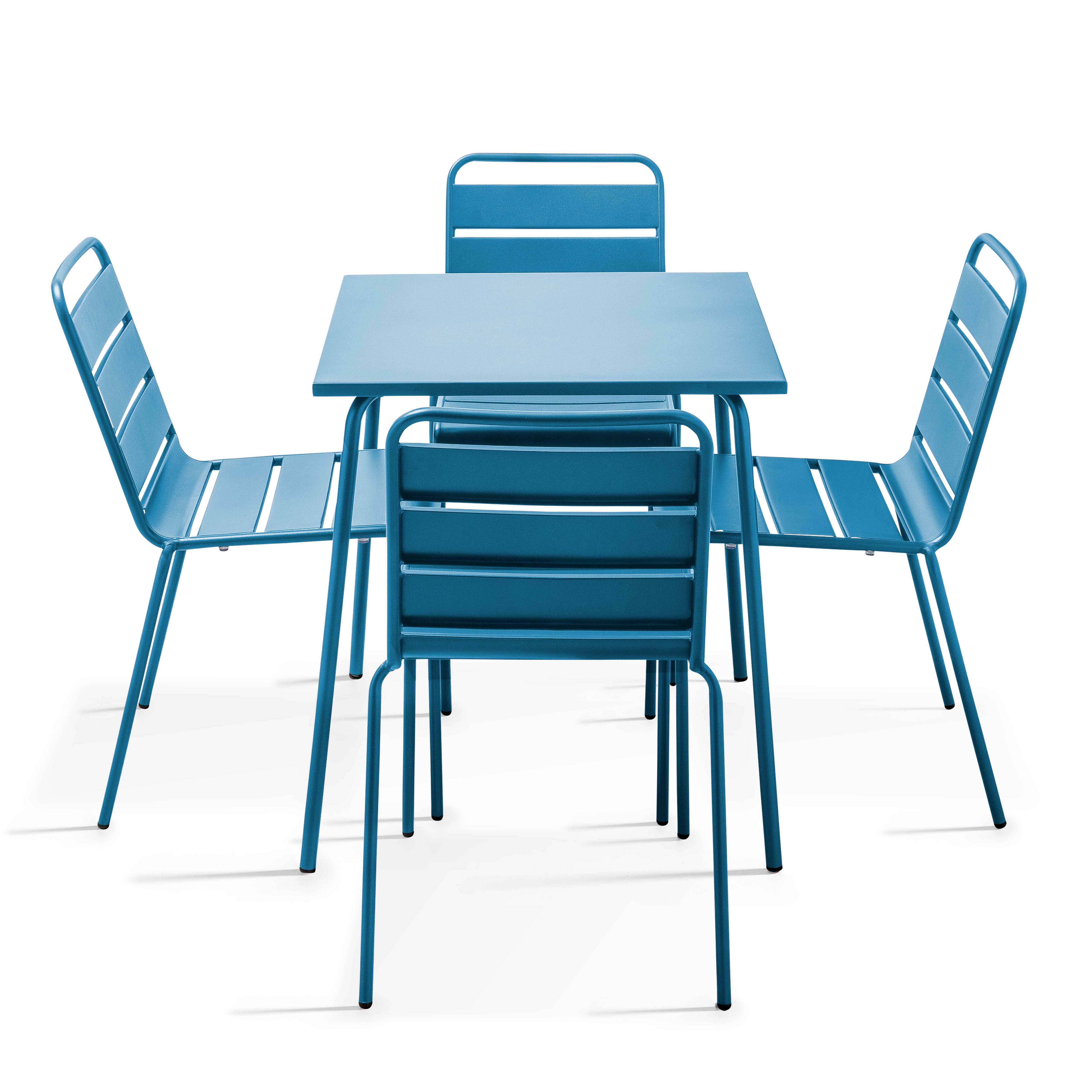 Oviala - Ensemble table de terrasse et 4 chaises en métal bleu pacific Palavas - Oviala - Imagen 1