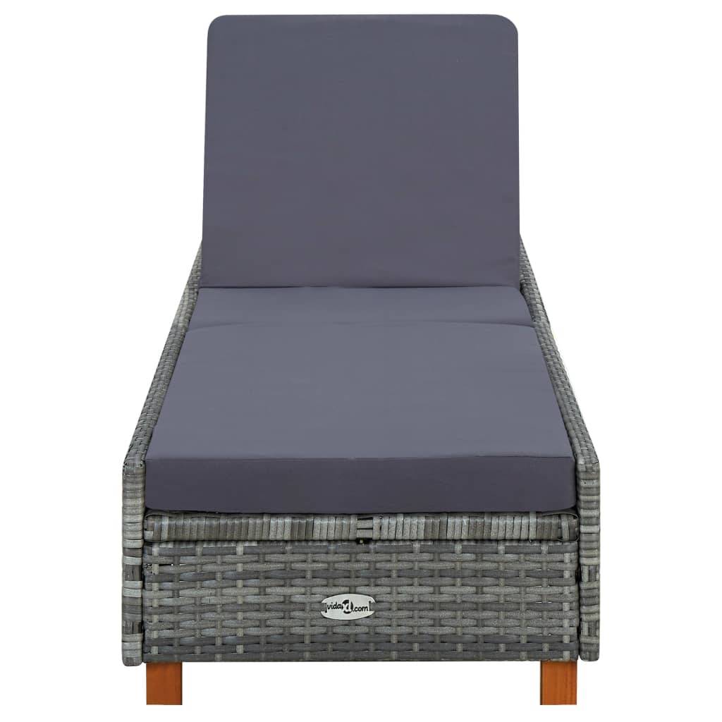 Helloshop26 - Transat chaise longue bain de soleil avec coussin résine tressée gris - Imagen 2