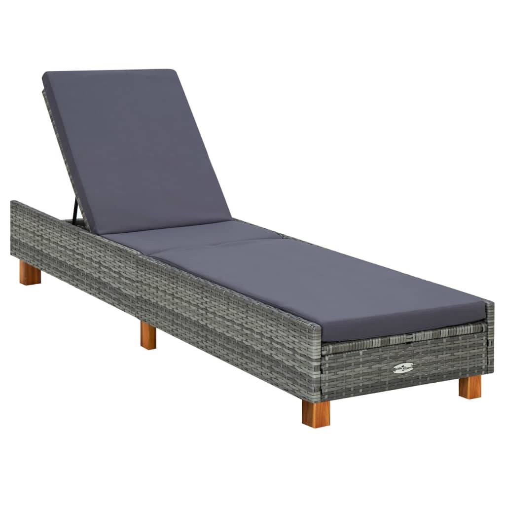 Helloshop26 - Transat chaise longue bain de soleil avec coussin résine tressée gris - Imagen 1
