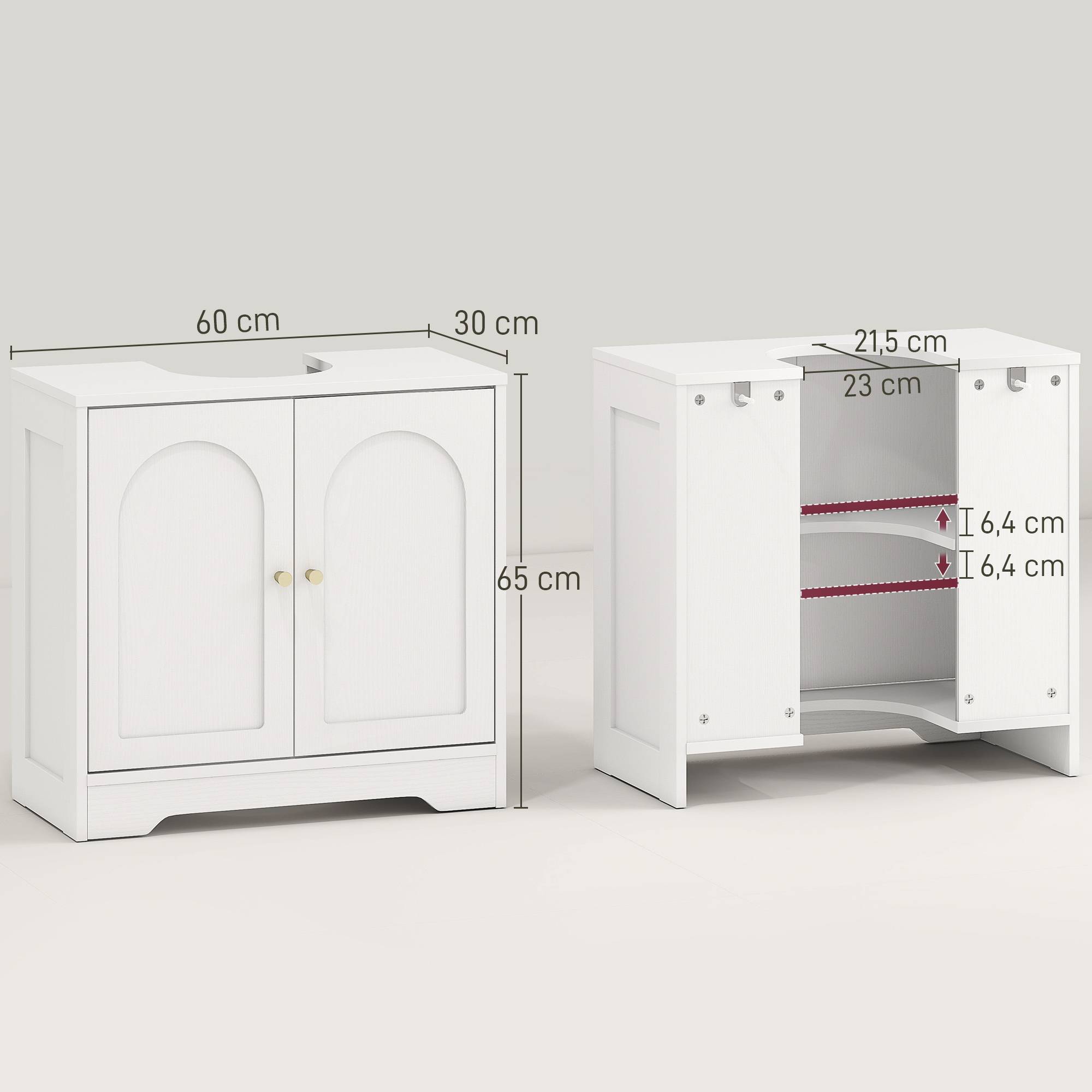Sans Marque - Meuble sous lavabo salle bain placard portes étagère réglable bassin avec ou sans pédestal blanc - Image 5