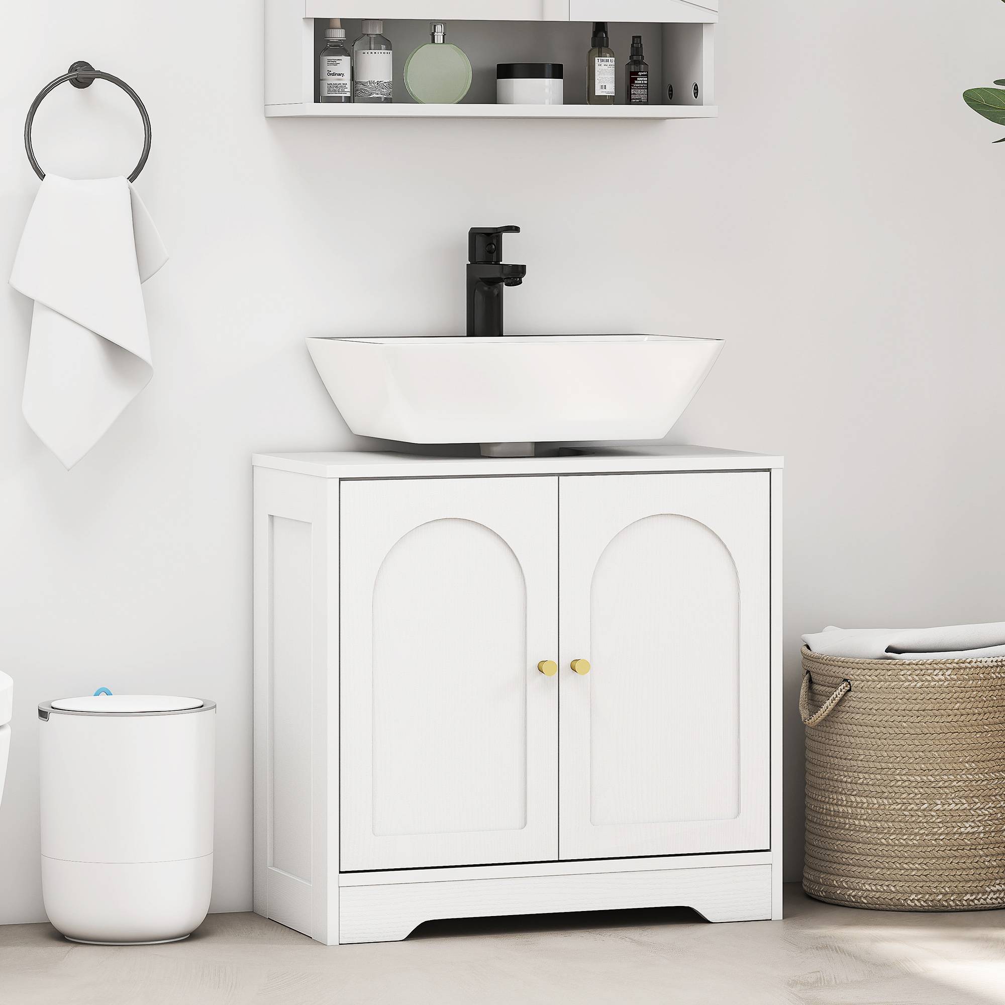 Sans Marque - Meuble sous lavabo salle bain placard portes étagère réglable bassin avec ou sans pédestal blanc - Image 3