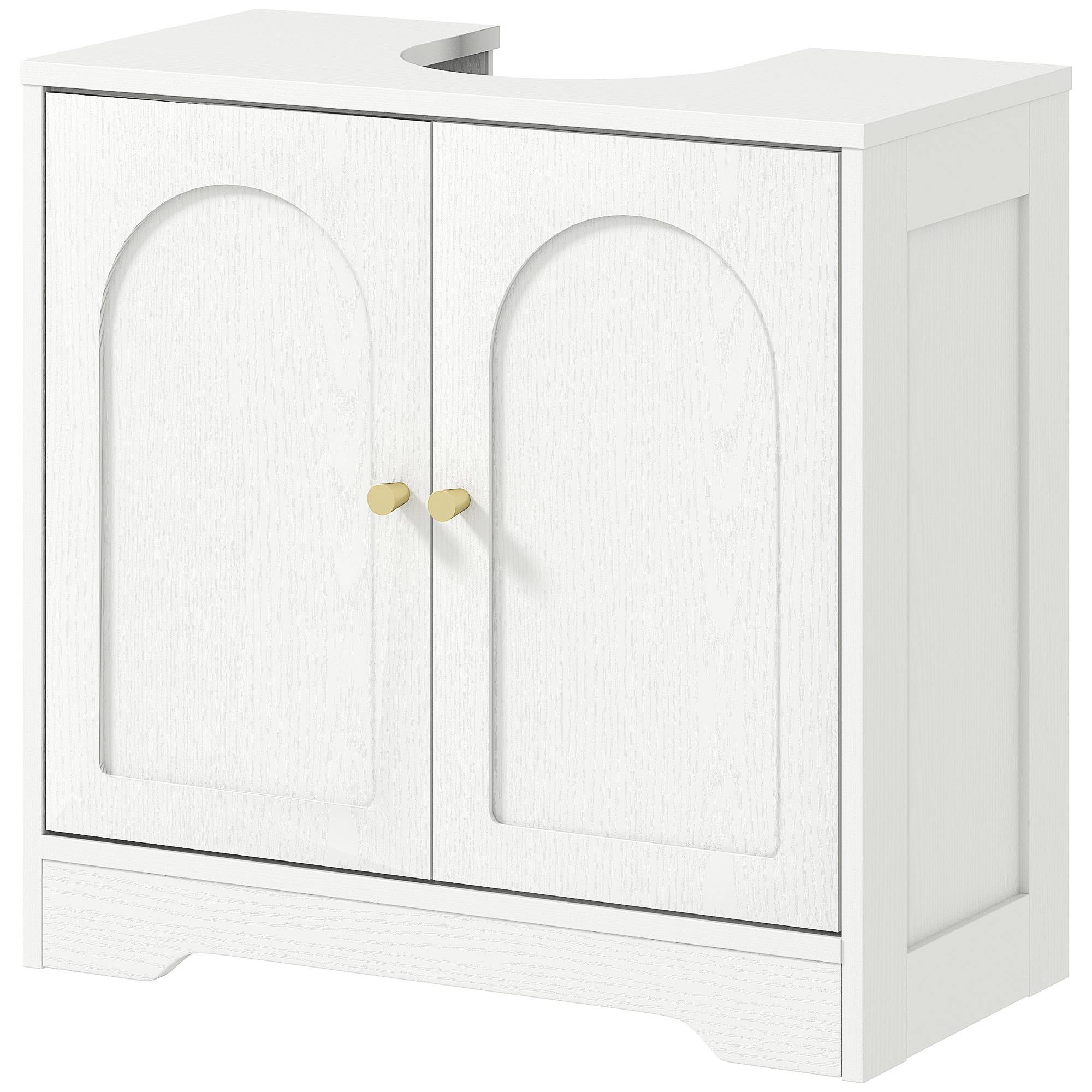 Sans Marque - Meuble sous lavabo salle bain placard portes étagère réglable bassin avec ou sans pédestal blanc - Image 2