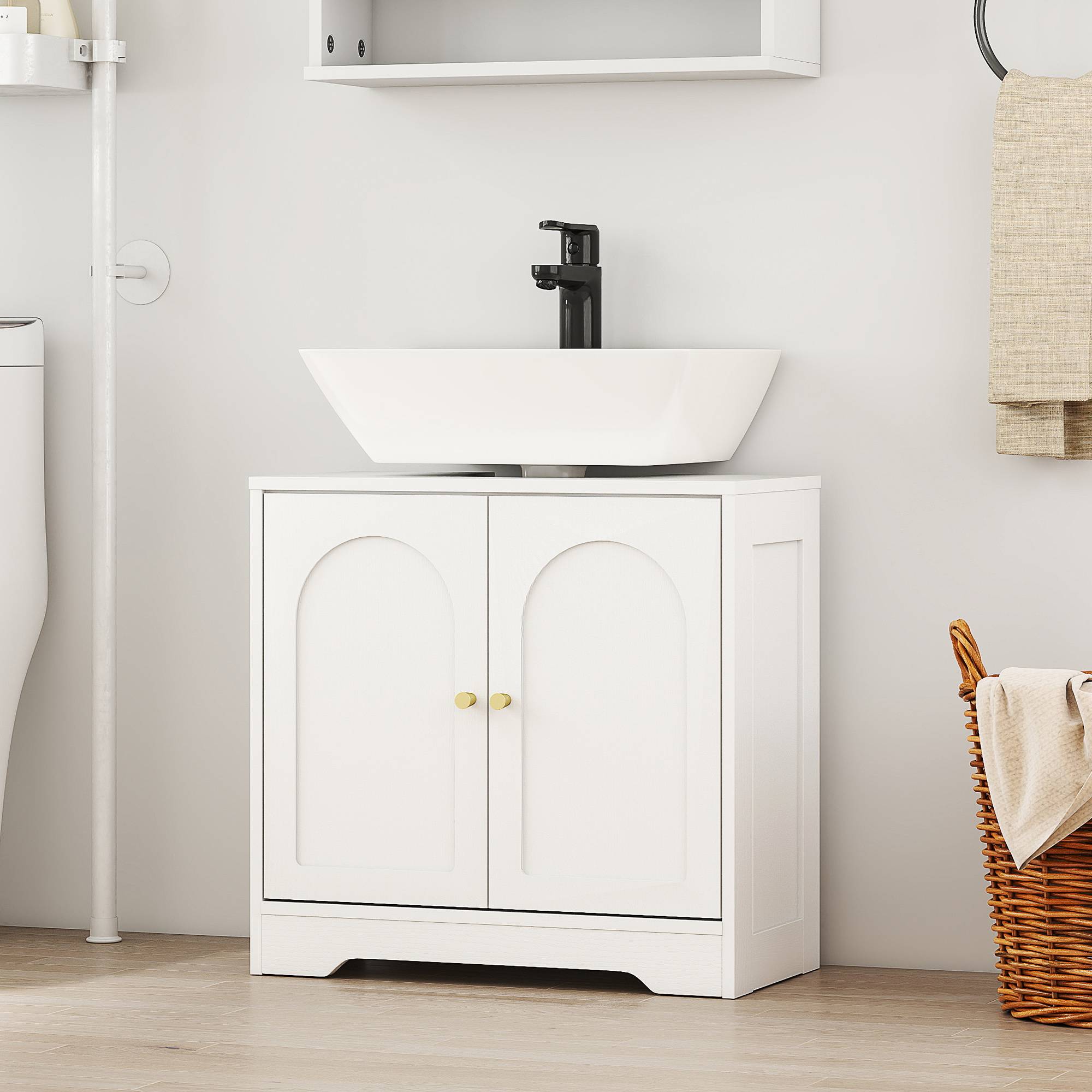 Sans Marque - Meuble sous lavabo salle bain placard portes étagère réglable bassin avec ou sans pédestal blanc - Image 4