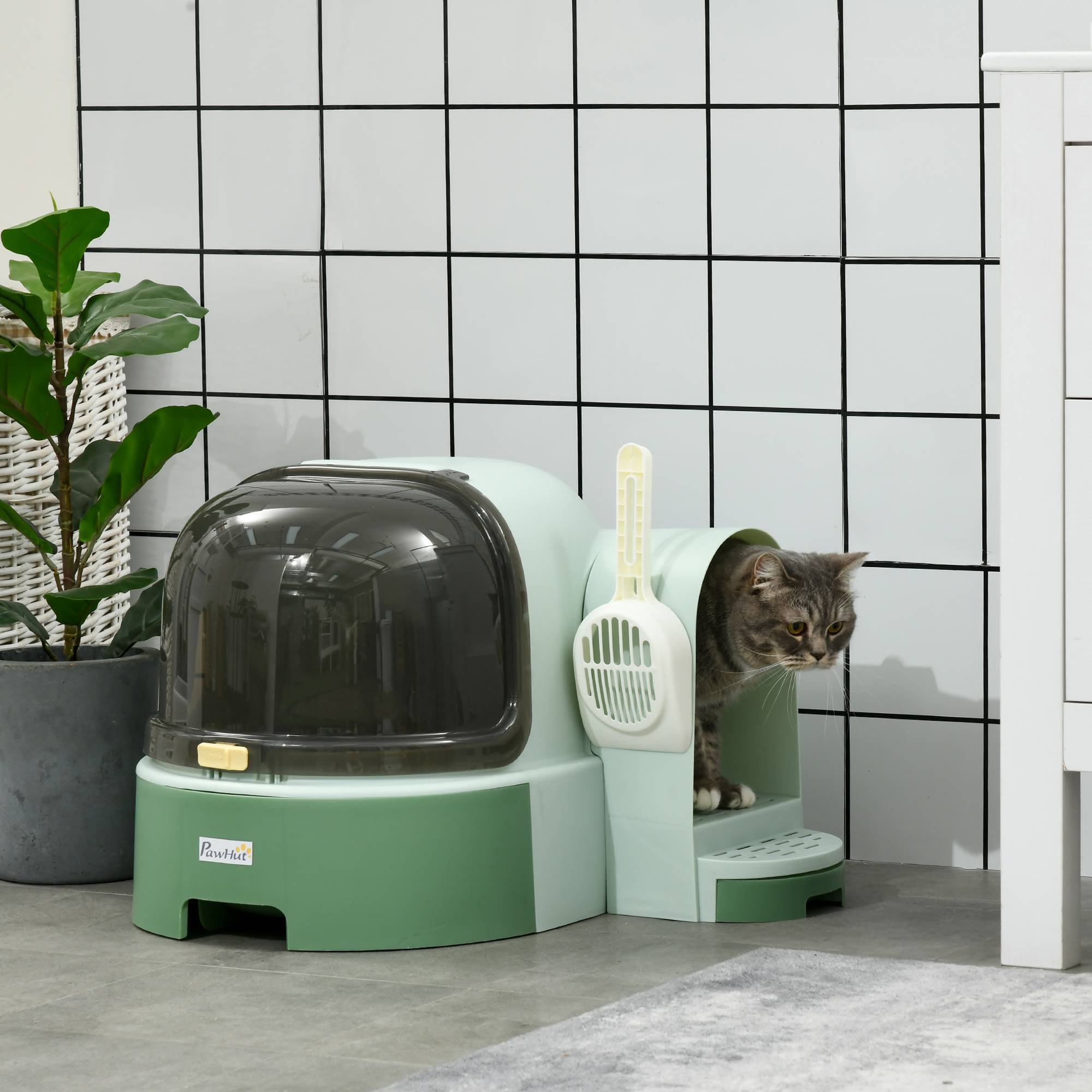 Sans Marque - Bac à litière fermé pour chat avec couvercle ouvrant et plateau amovible, 52 x 60 x 42 cm, vert - Image 3