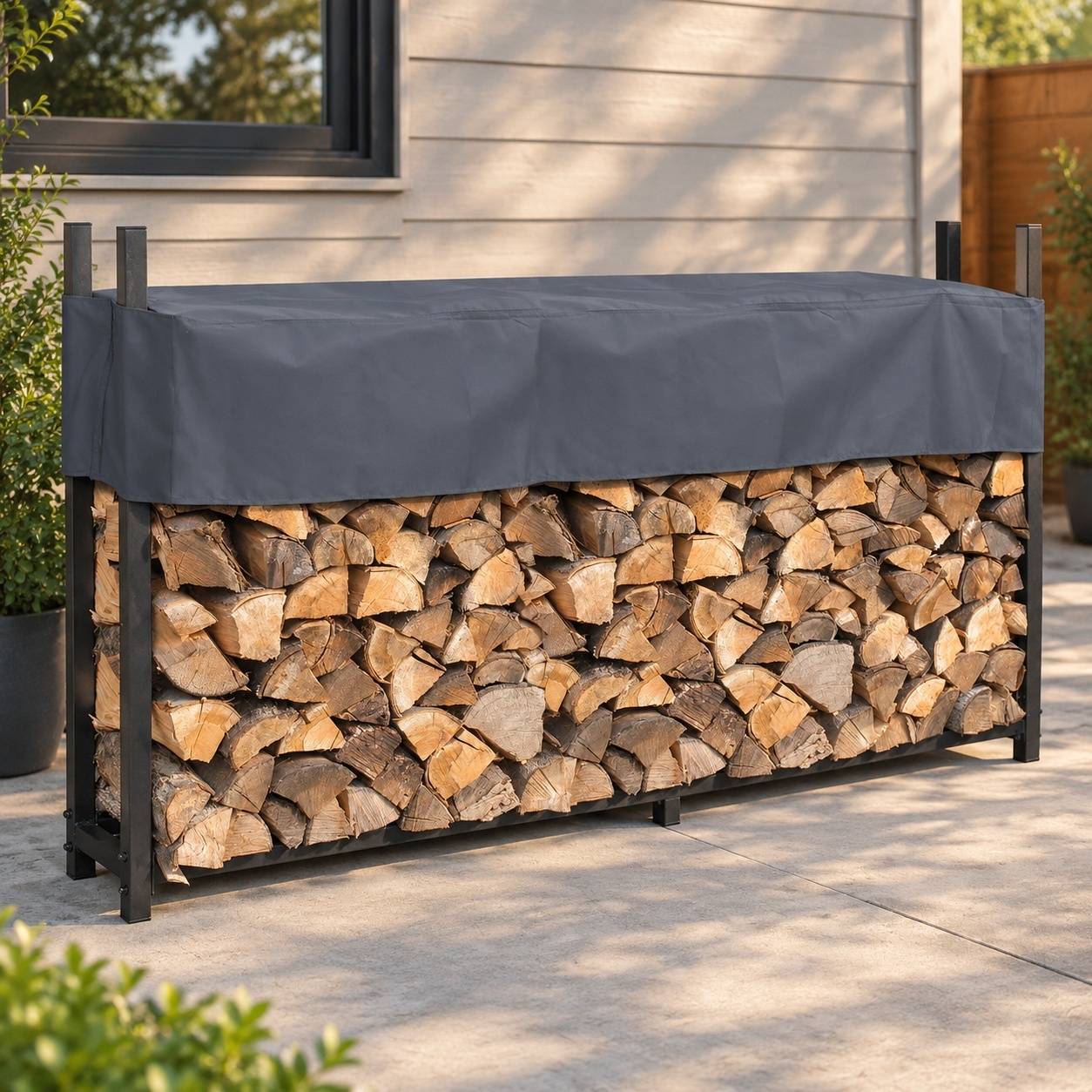 Support de Rangement pour Bûches en Acier avec Housse - Image 9