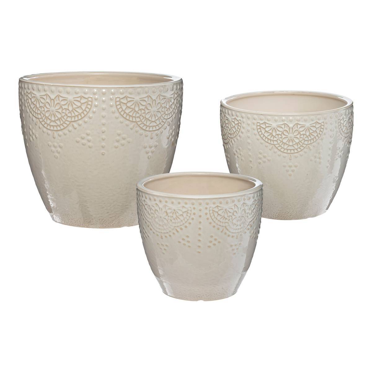 Atmosphera - Set de 3 pots "Bijoux" blanc D20/25/30cm - Atmosphera Créateur d'intérieur - Imagen 1