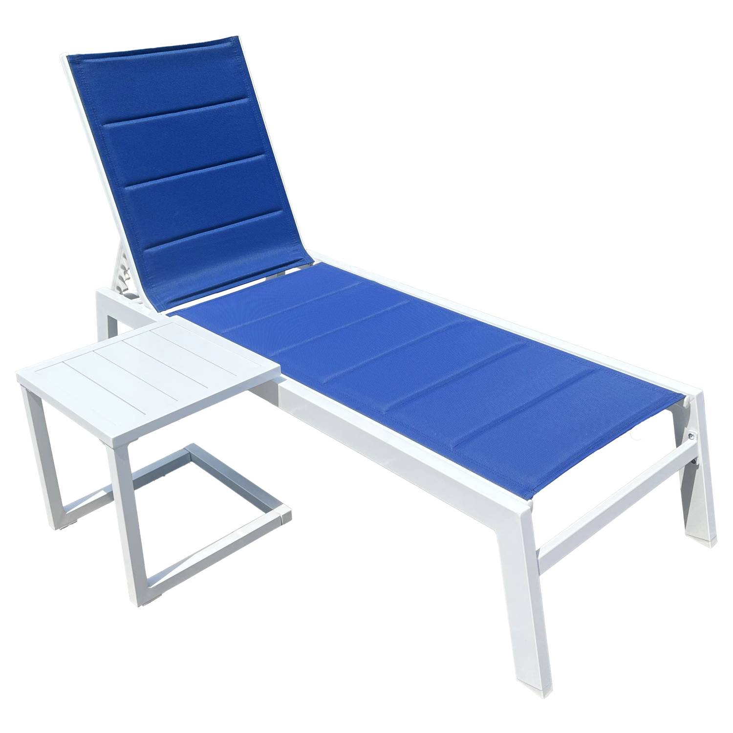 Happy Garden - Set bain de soleil et table d'appoint BARBADOS en textilène bleu - aluminium blanc - HAPPY GARDEN - Imagen 1