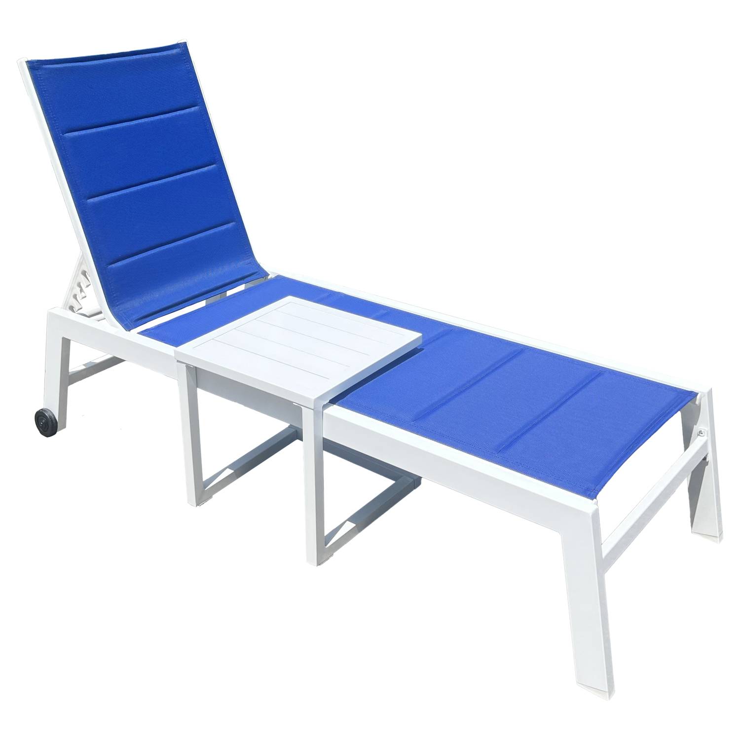 Happy Garden - Set bain de soleil et table d'appoint BARBADOS en textilène bleu - aluminium blanc - HAPPY GARDEN - Imagen 9