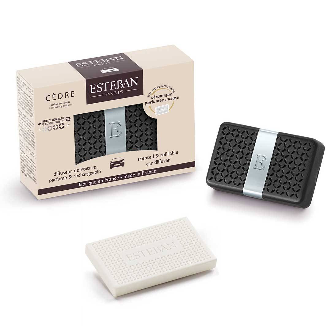 Esteban - Ambientador recargable para coche Cedro cerámica negra - ESTEBAN