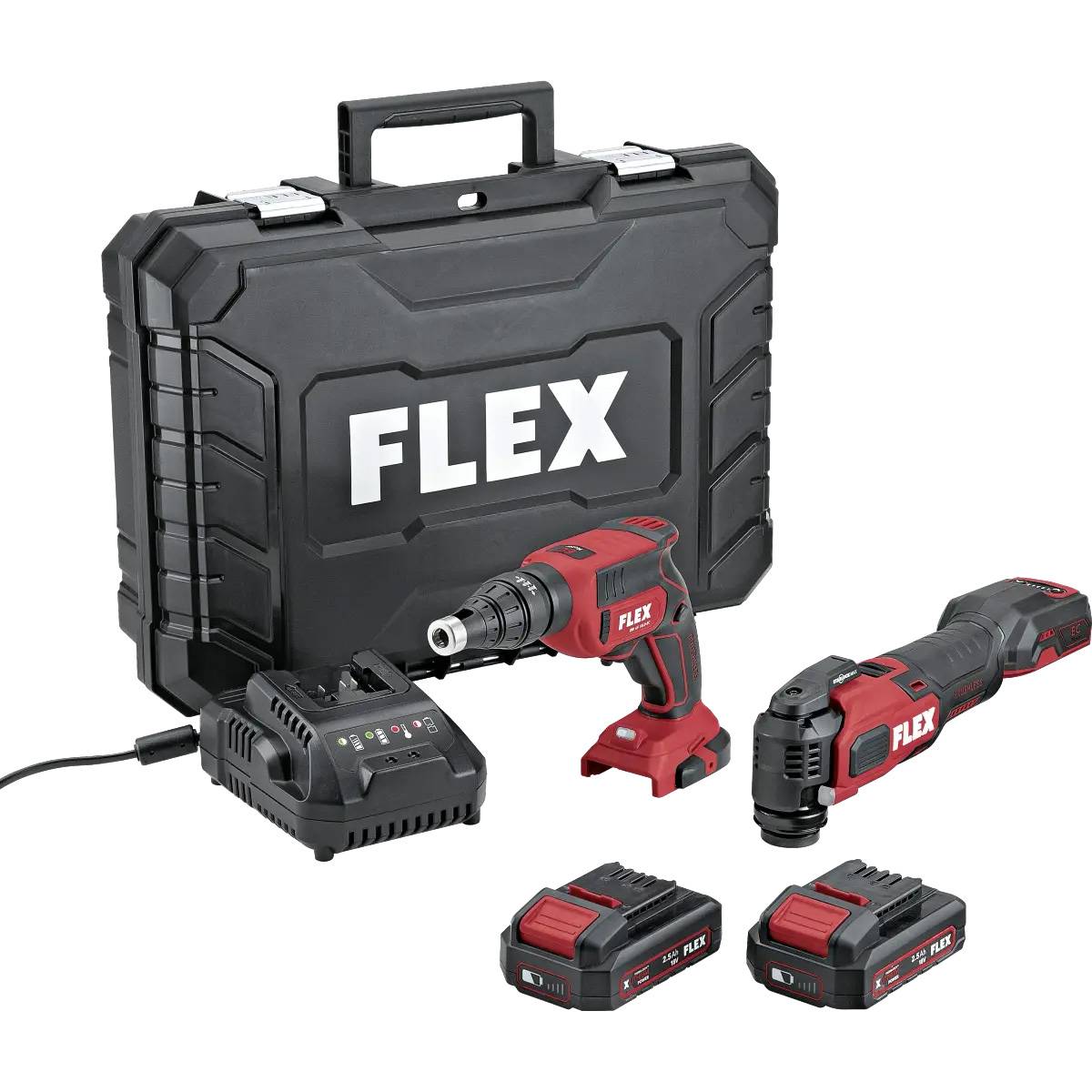 Set visseuse pour cloisons sèches + outil multifonction - FLEX - avec 2 batteries 18V 2.5Ah - chargeur - mallette -532427 - Imagen 1