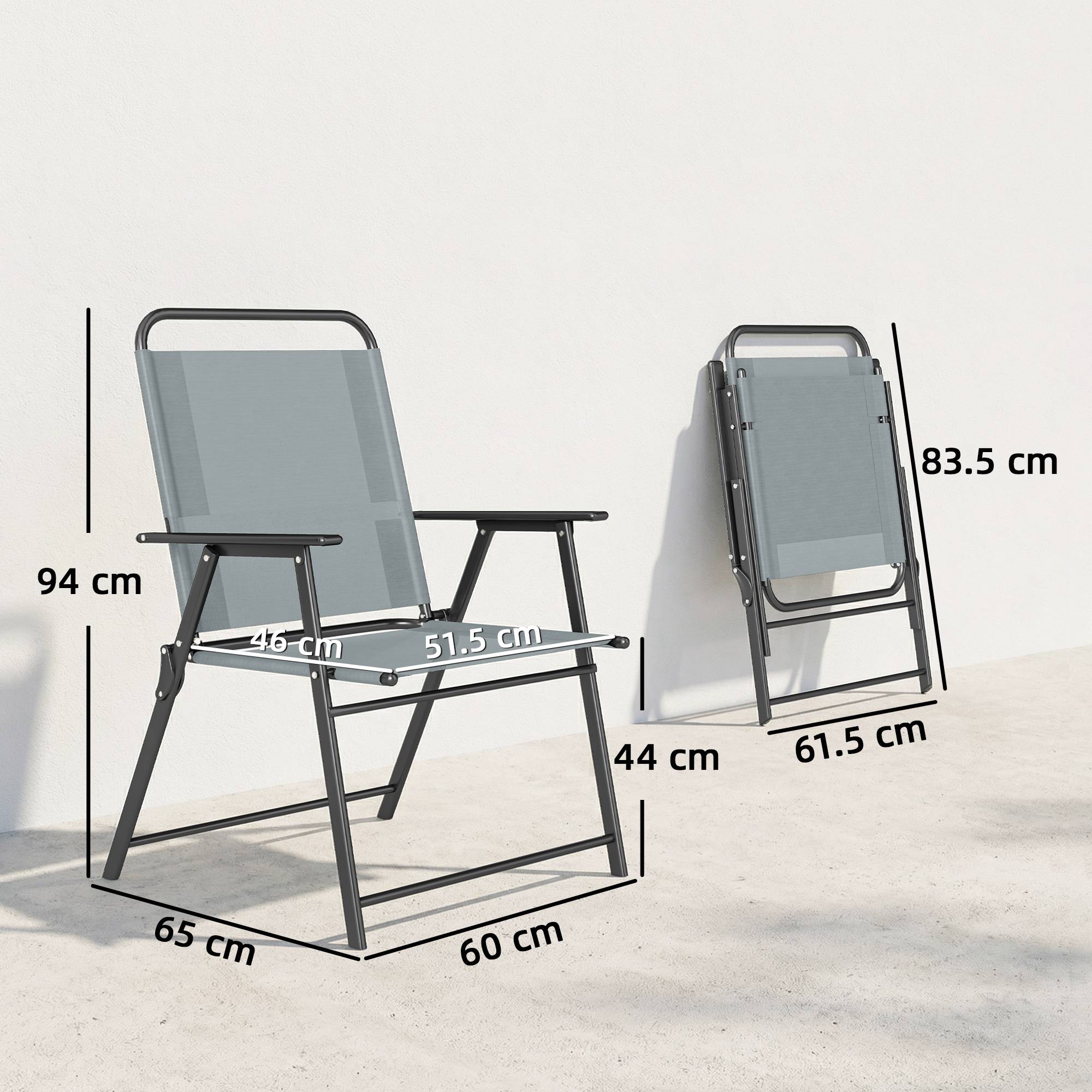 Lot de 2 chaises de jardin pliantes acier textilène aménagement terrasse gris 65cm - ComfortXL Outdoor Living - Image 5