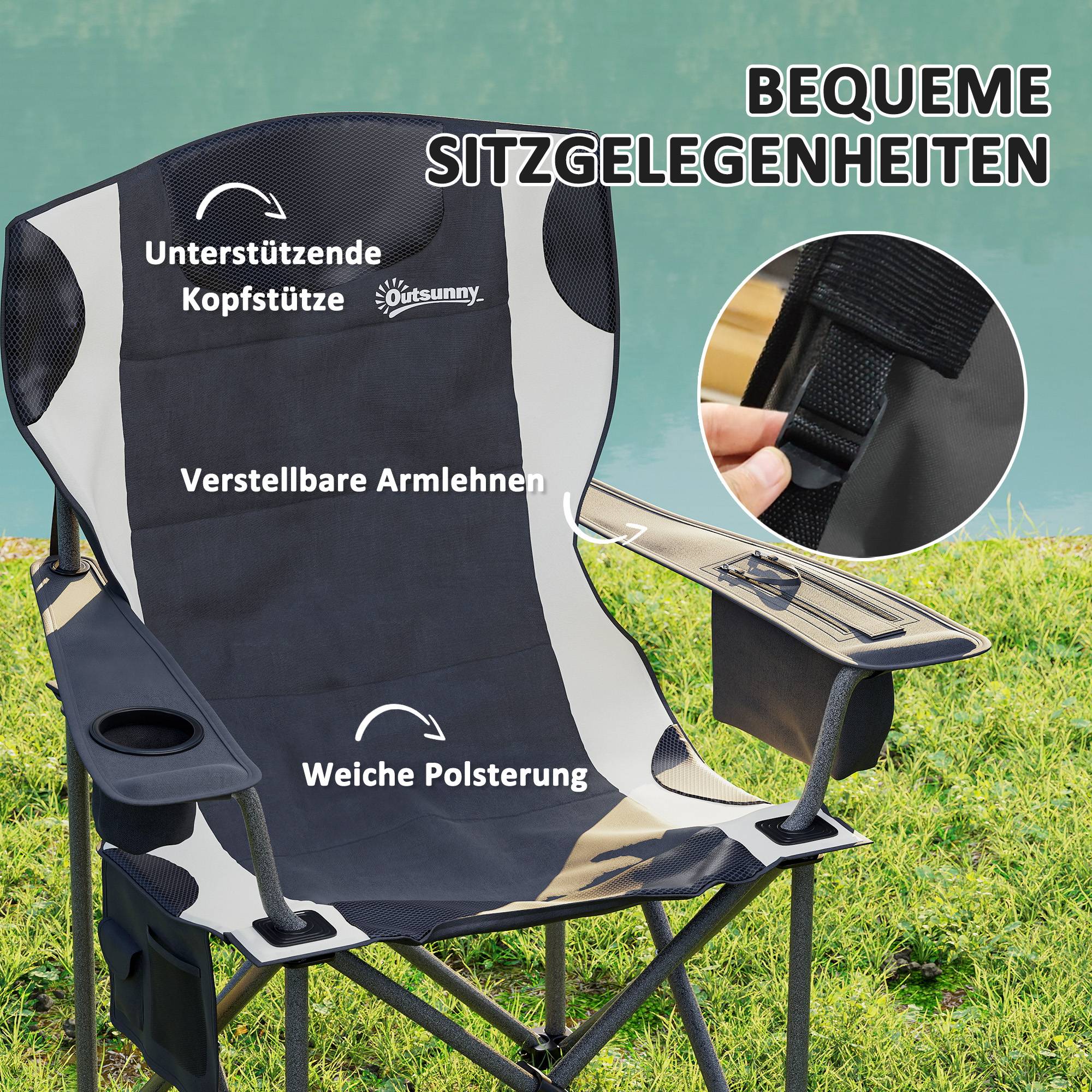 Lot de 2 chaises de camping pliantes métal noir 94 x 62 x 100 cm - PANGIVO - Image 6