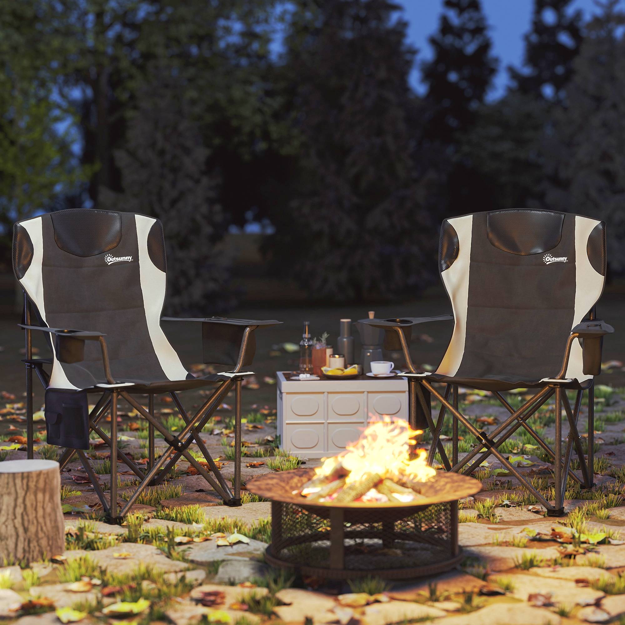 Lot de 2 chaises de camping pliantes métal noir 94 x 62 x 100 cm - PANGIVO - Image 3