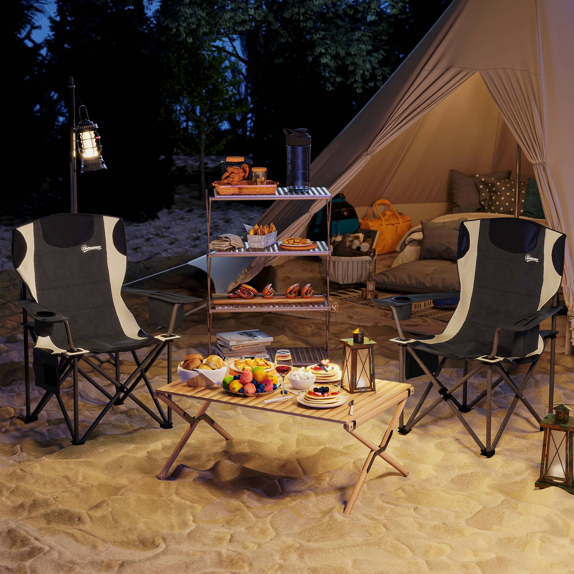 Lot de 2 chaises de camping pliantes métal noir 94 x 62 x 100 cm - PANGIVO - Image 4