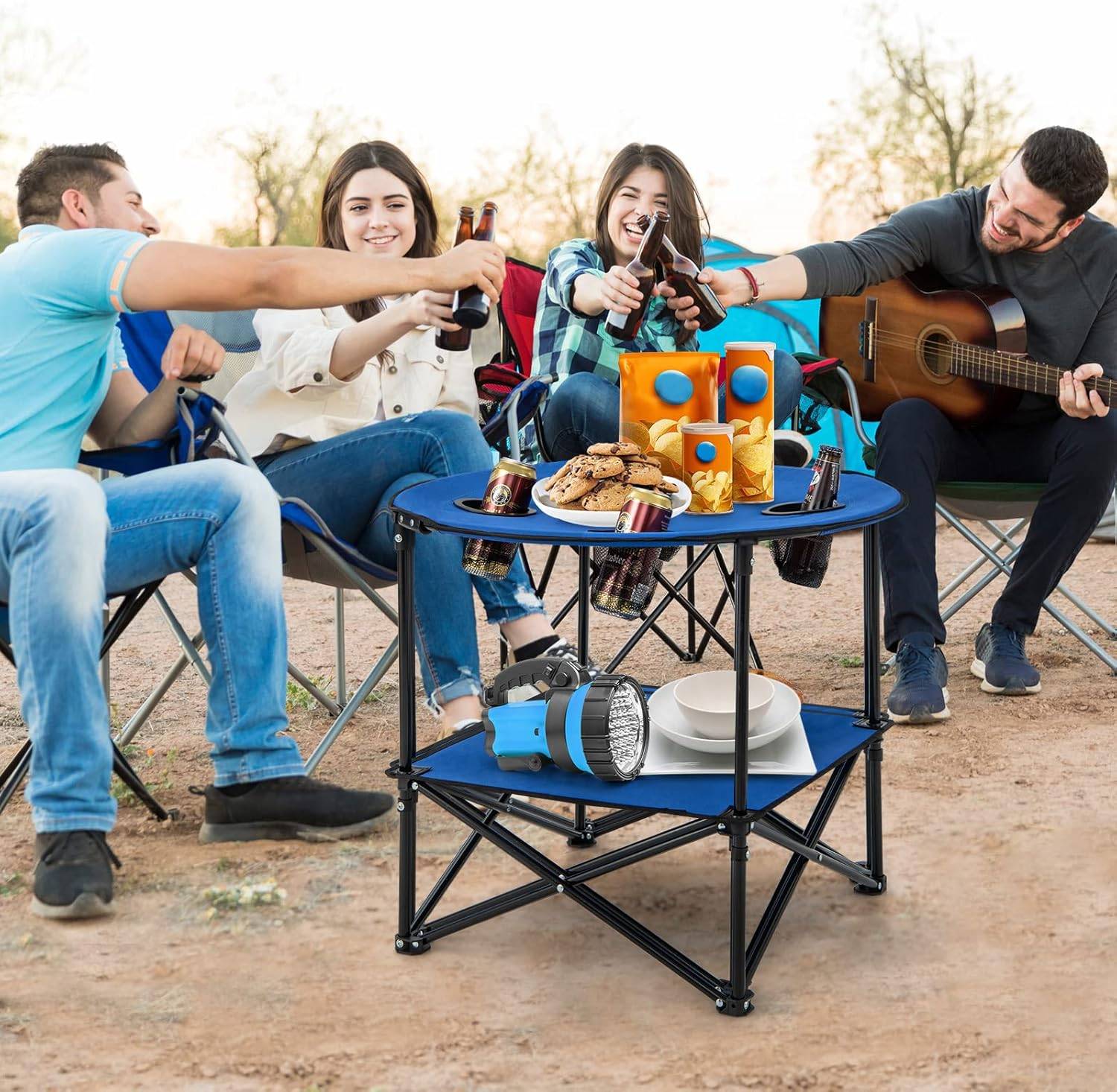 SPRINGOS Table Pliante Camping 2 Personnes 52,5x52,5x46 Cm – Noire Mate Avec Sac Transport – Idéale Pêche Barbecue Pique-Nique