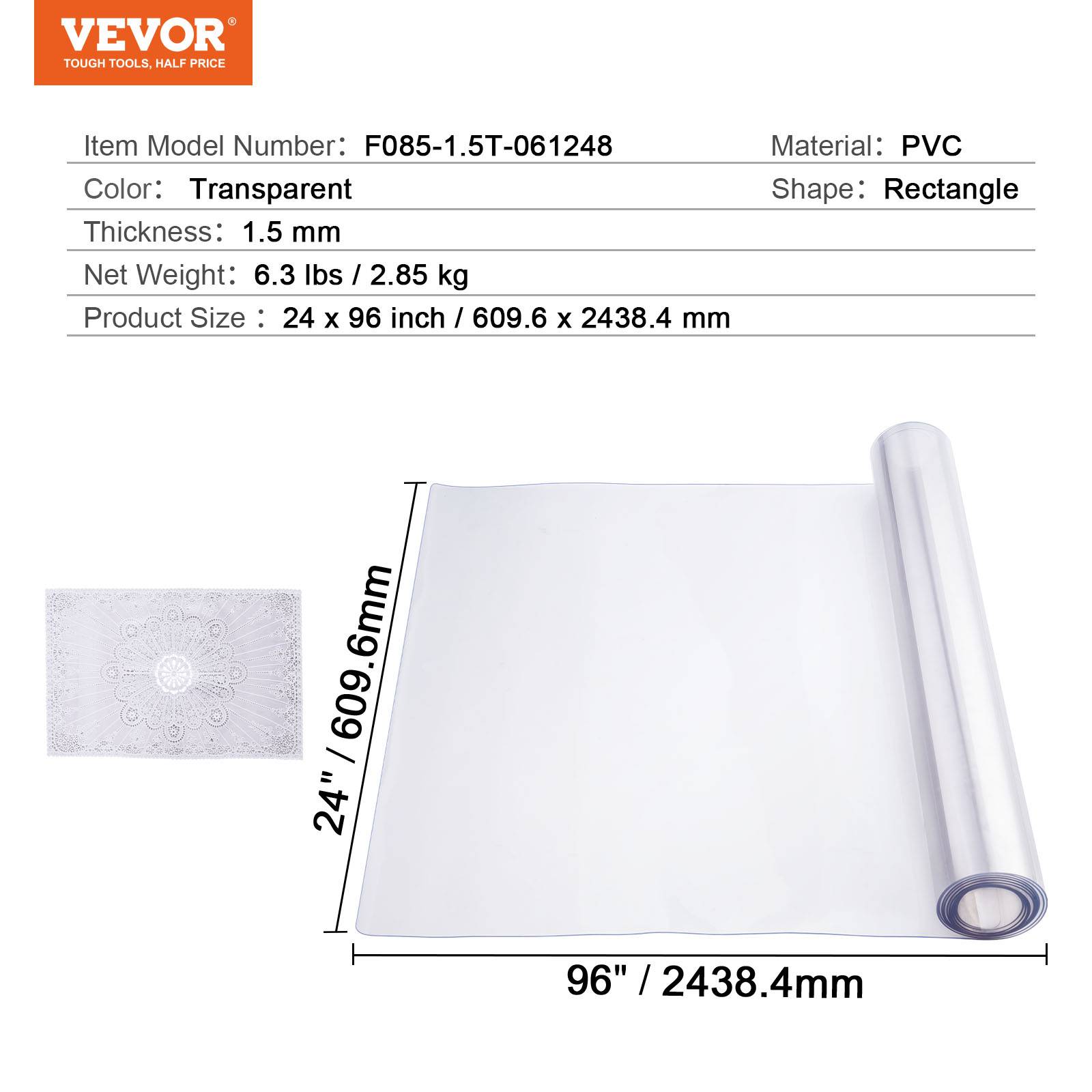 VEVOR Housse bureau PVC transparent, 24x96", 1.5mm, rectangulaire, résistant eau, chambre. - Image 7