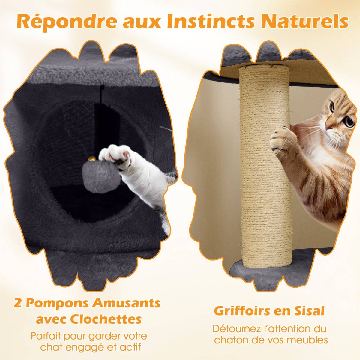Maison Chic - Arbre à Chat Multi-Niveaux avec Condo Perchoir Rembourré Poteaux à Gratter Boule en Peluche - Image 7