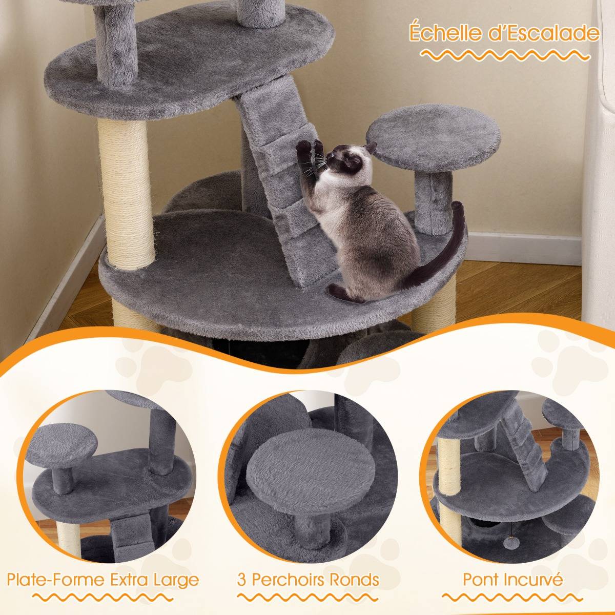 Maison Chic - Arbre à Chat Multi-Niveaux avec Condo Perchoir Rembourré Poteaux à Gratter Boule en Peluche - Image 5