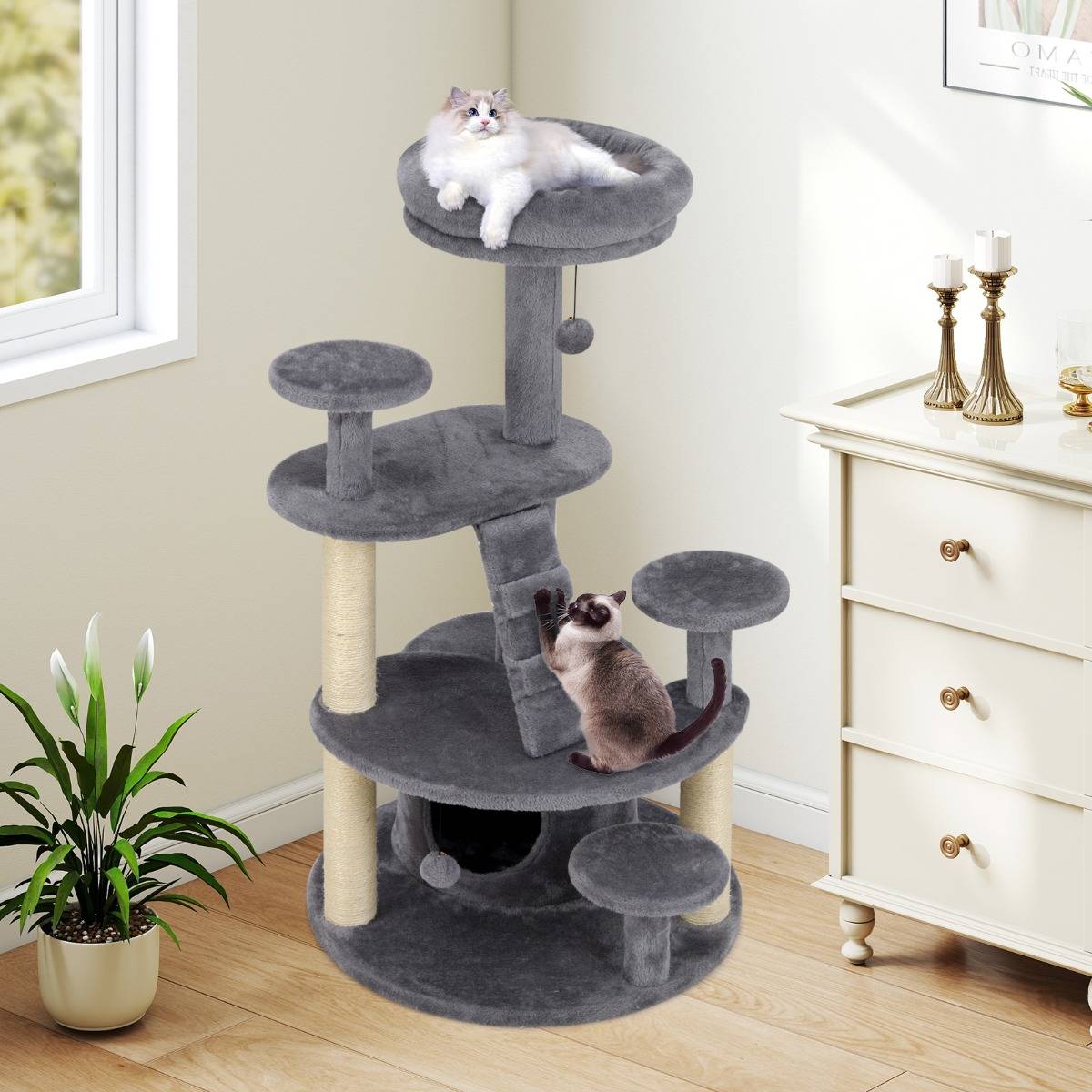 Maison Chic - Arbre à Chat Multi-Niveaux avec Condo Perchoir Rembourré Poteaux à Gratter Boule en Peluche - Image 3