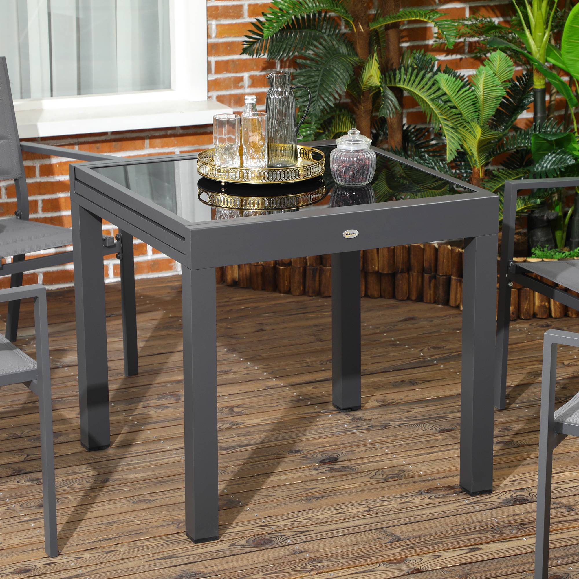 Outsunny - Table extensible de jardin grande taille dim. dépliées 160L x 80l x 75H cm alu métal époxy anthracite plateau verre trempé noir - Image 7