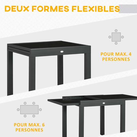 Outsunny - Table extensible de jardin grande taille dim. dépliées 160L x 80l x 75H cm alu métal époxy anthracite plateau verre trempé noir - Image 4