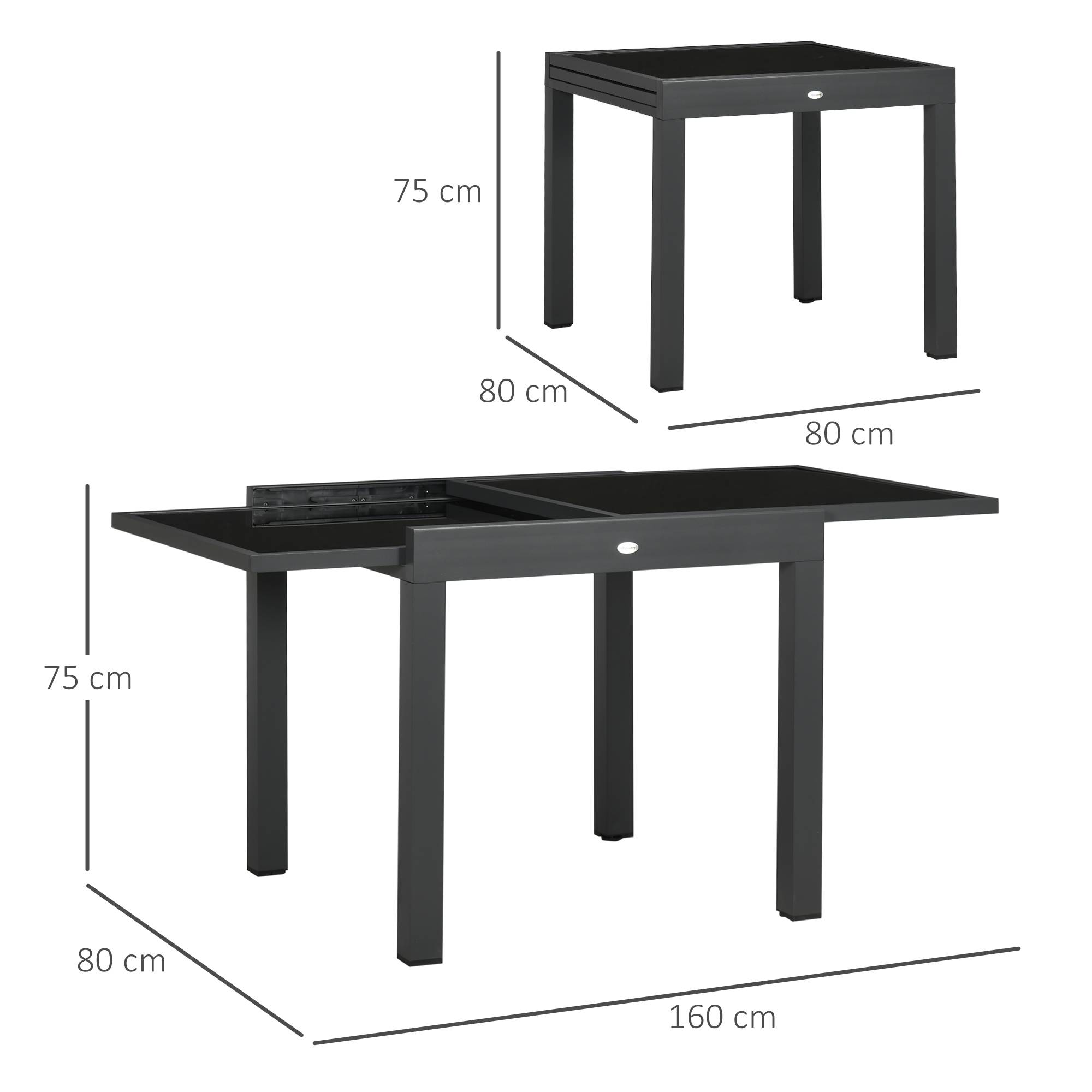 Outsunny - Table extensible de jardin grande taille dim. dépliées 160L x 80l x 75H cm alu métal époxy anthracite plateau verre trempé noir - Image 3