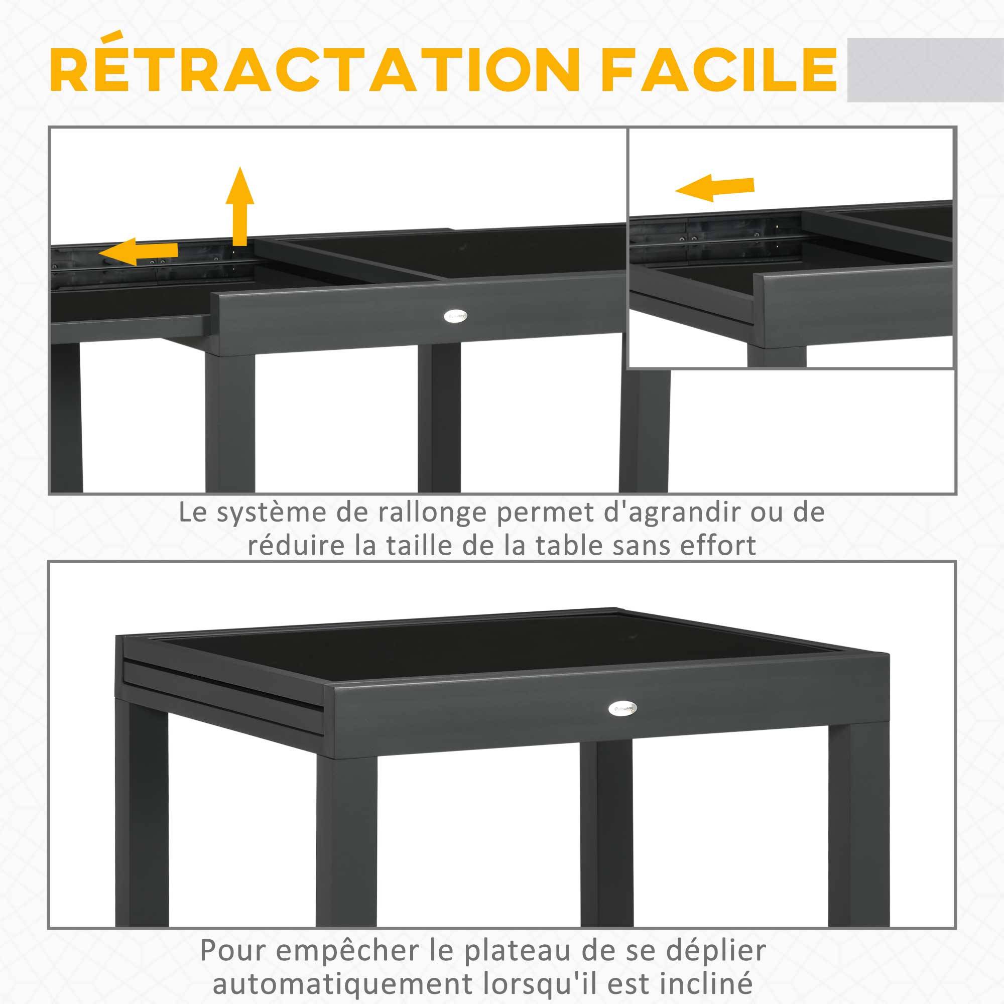 Outsunny - Table extensible de jardin grande taille dim. dépliées 160L x 80l x 75H cm alu métal époxy anthracite plateau verre trempé noir - Image 5