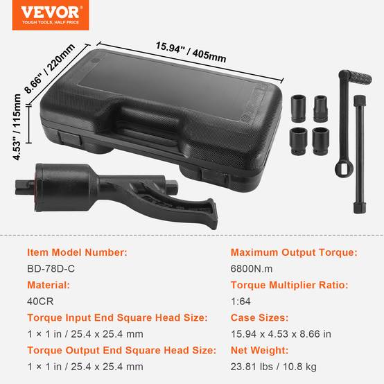 VEVOR Clé multiplicateur couple 25,4 mm, rapport 1:64, 4 douilles. Acier allié, démontage écrou roue. - Image 7