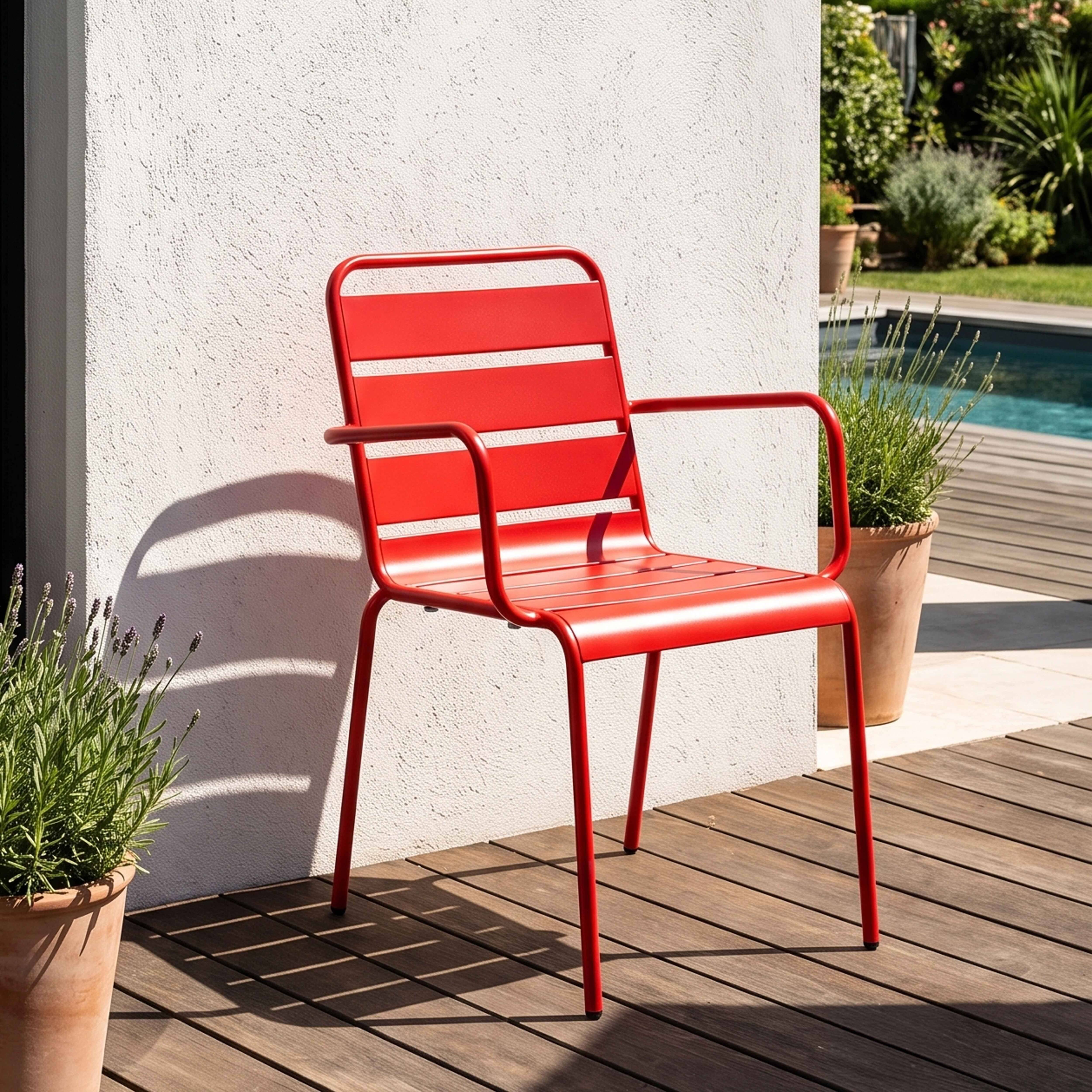 Oviala - Fauteuil de jardin en métal rouge Palavas - Oviala - Imagen 2