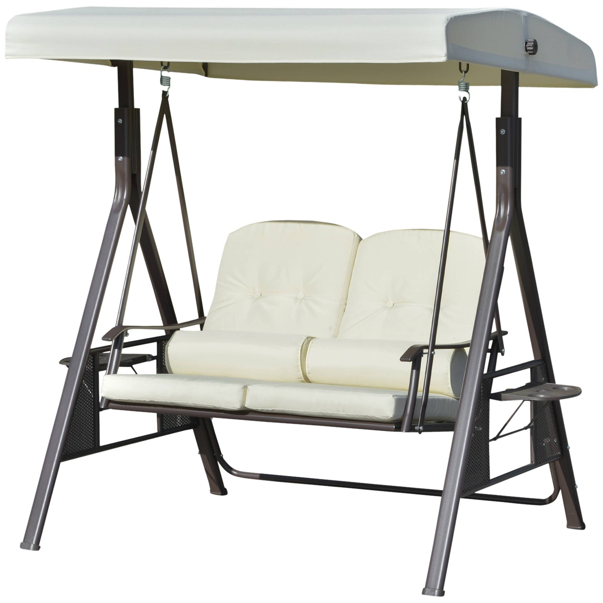 Balancelle de jardin 2 places métal terrasse toit inclinable 162x118x173cm beige - ComfortXL Outdoor Living - Image 2