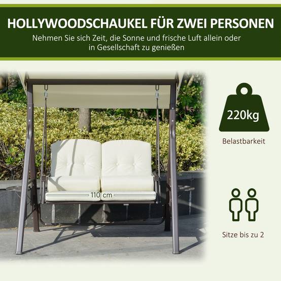 Balancelle de jardin 2 places métal terrasse toit inclinable 162x118x173cm beige - ComfortXL Outdoor Living - Image 7