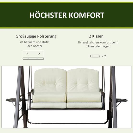 Balancelle de jardin 2 places métal terrasse toit inclinable 162x118x173cm beige - ComfortXL Outdoor Living - Image 9