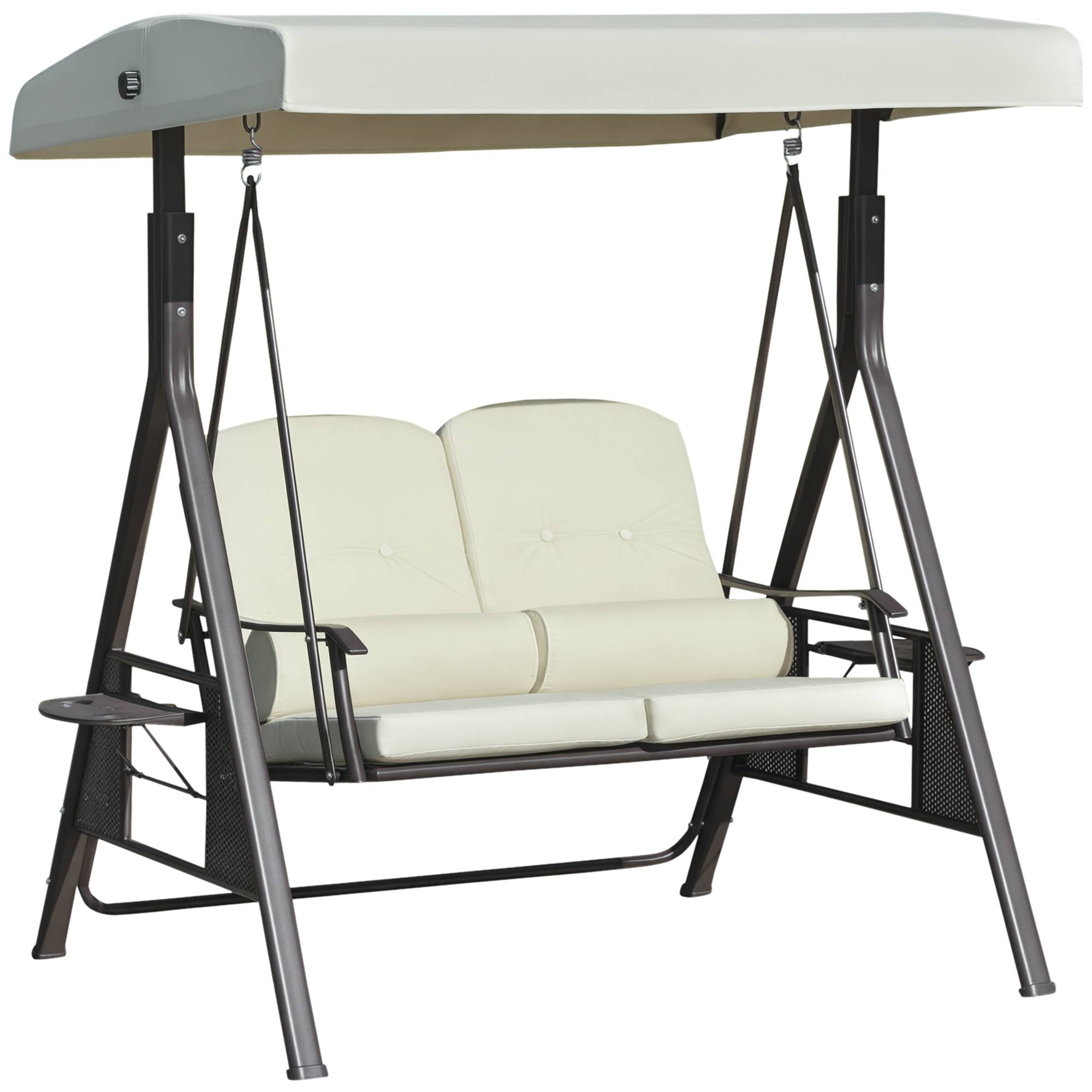 Balancelle de jardin 2 places métal terrasse toit inclinable 162x118x173cm beige - ComfortXL Outdoor Living - Image 1