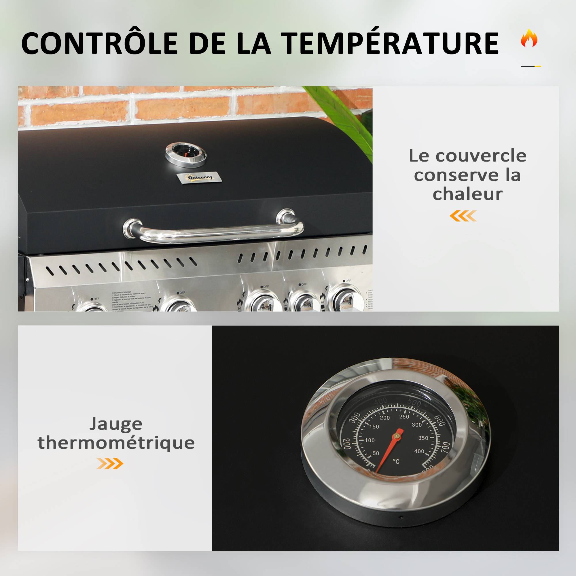 Barbecue à gaz 4+1, barbecue au gaz propane 12,5 kW roulettes, grille chauffante, étagères, thermomètre, décapsuleur - Image 7