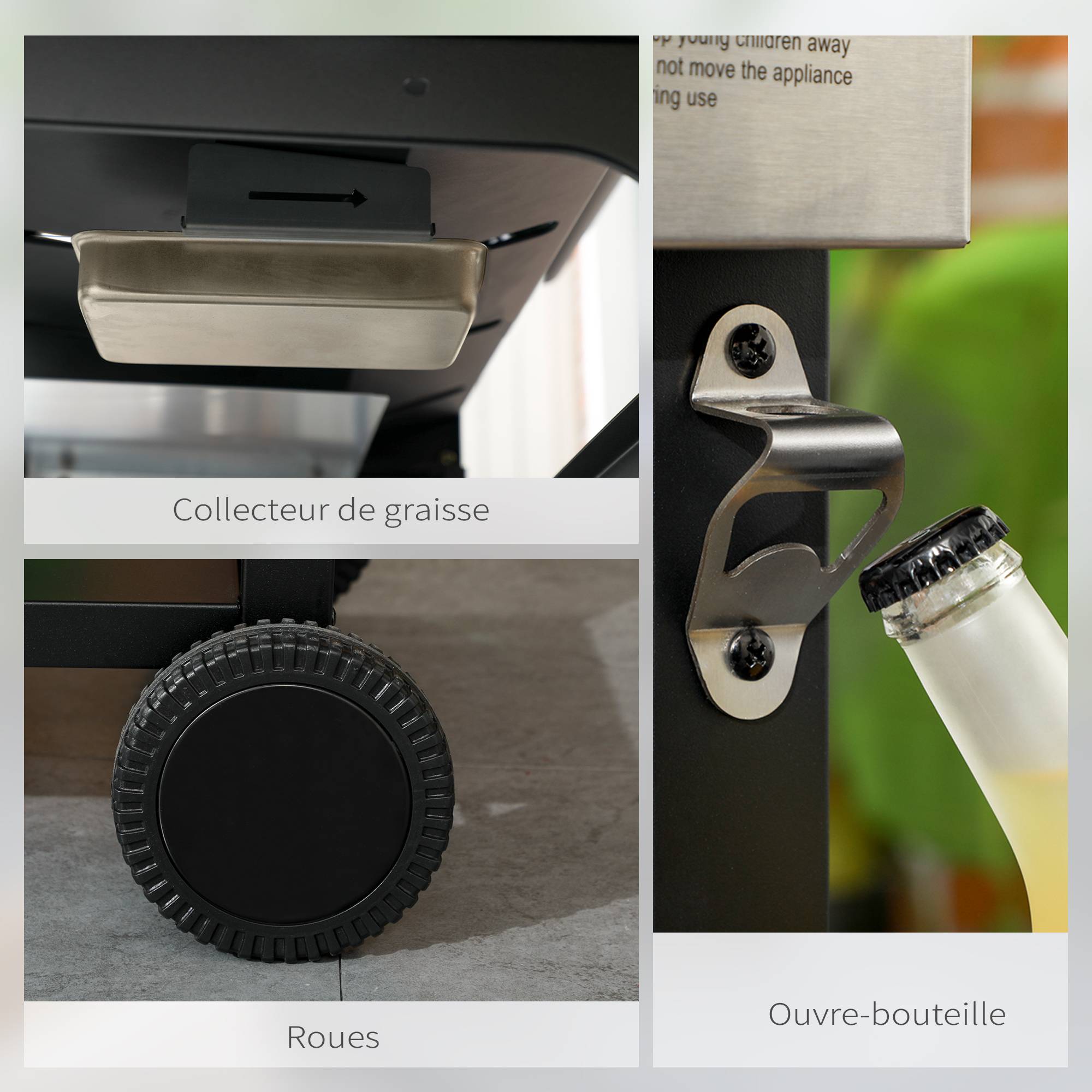 Barbecue à gaz 4+1, barbecue au gaz propane 12,5 kW roulettes, grille chauffante, étagères, thermomètre, décapsuleur - Image 9