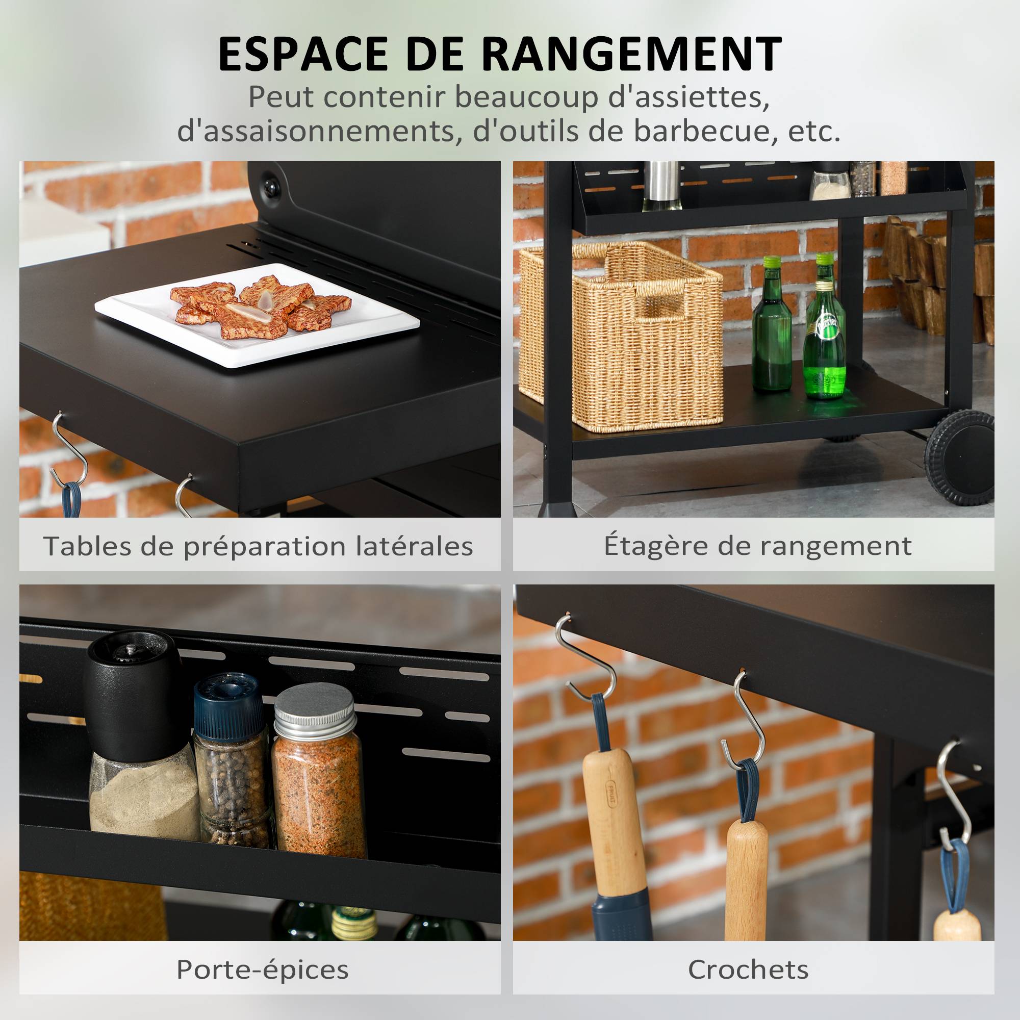 Barbecue à gaz 4+1, barbecue au gaz propane 12,5 kW roulettes, grille chauffante, étagères, thermomètre, décapsuleur - Image 8