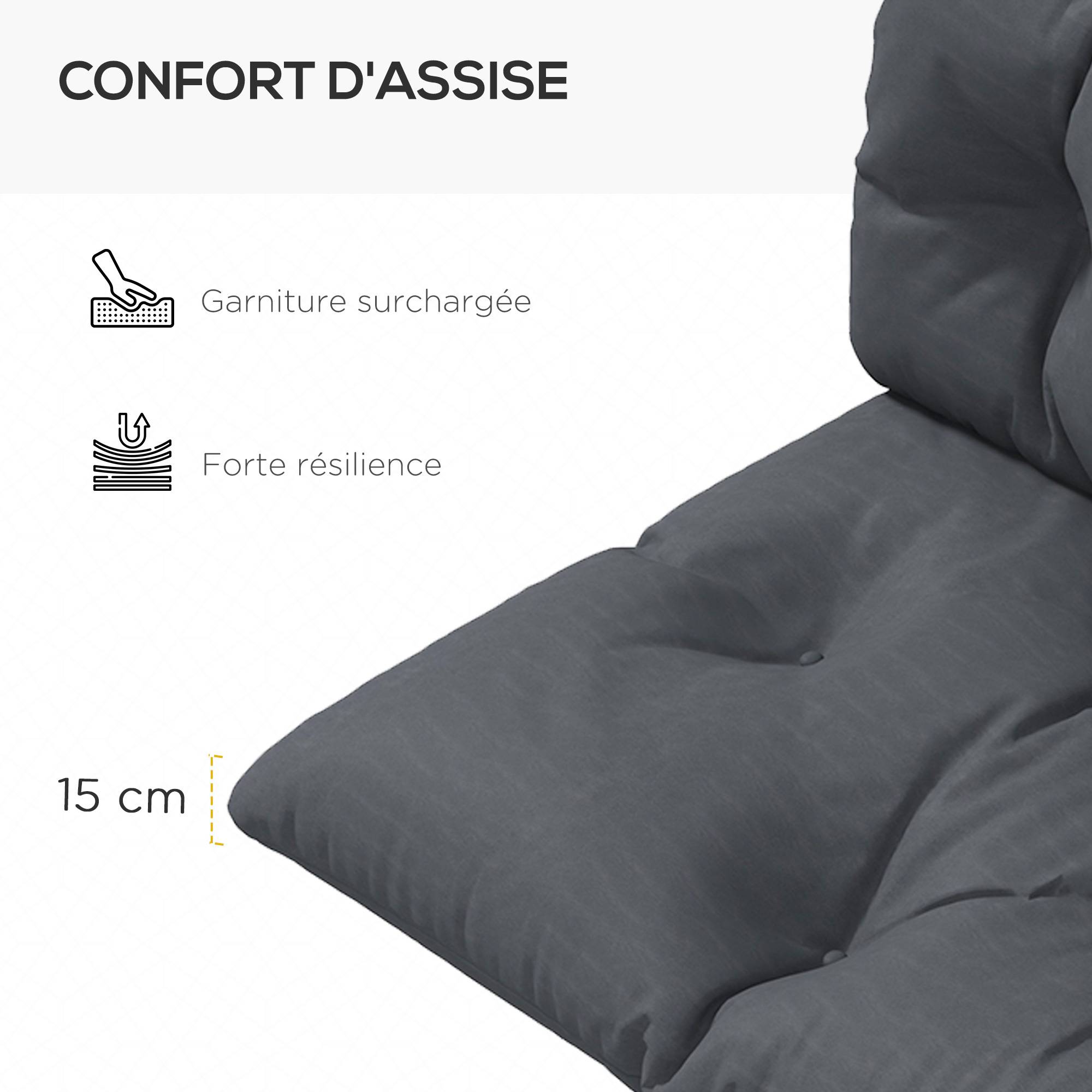 Ensemble de 2 coussins d'extérieur pour banquette 1 coussin d'assise et 1 coussins de dossier polyester hydrofuge gris - Image 7