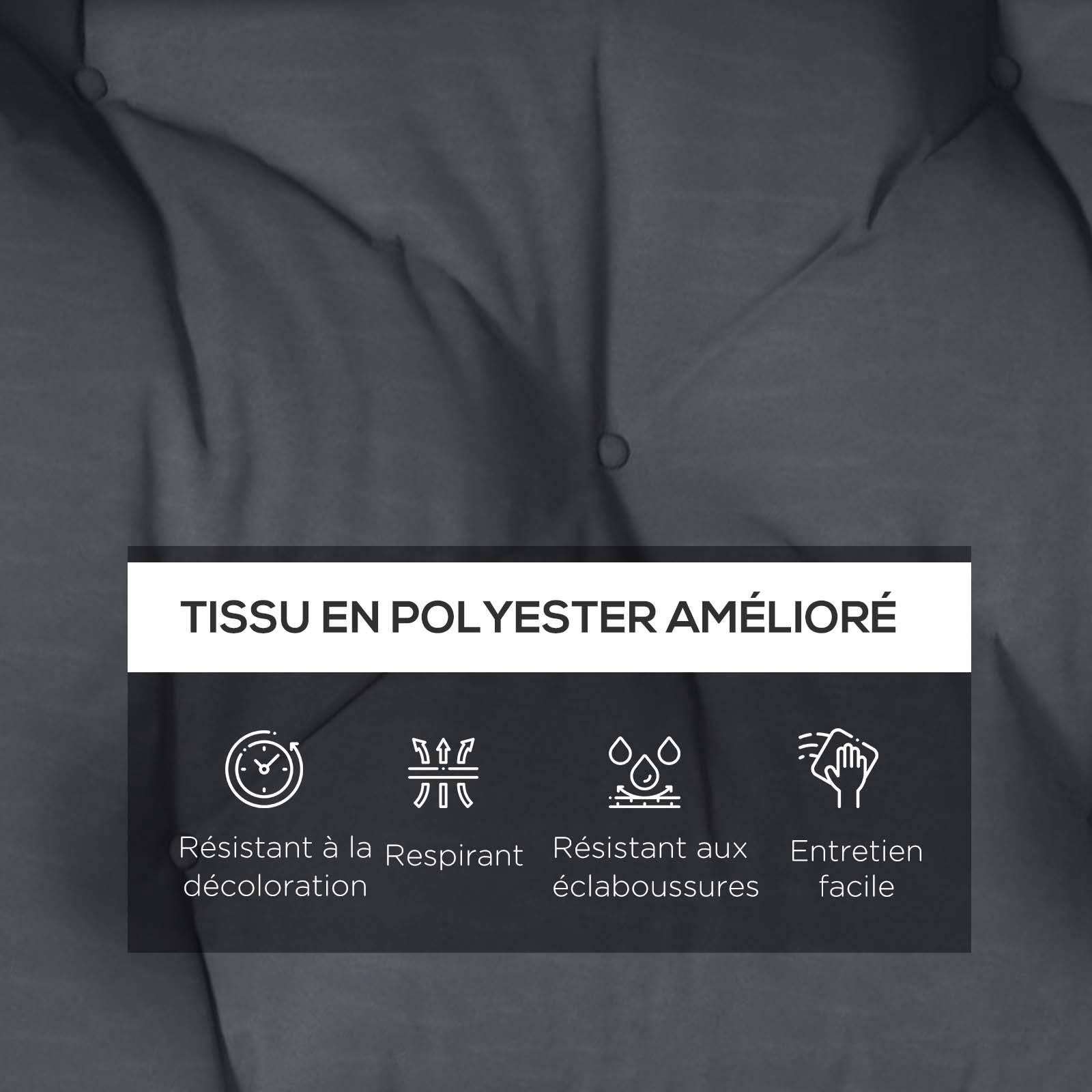 Ensemble de 2 coussins d'extérieur pour banquette 1 coussin d'assise et 1 coussins de dossier polyester hydrofuge gris - Image 6